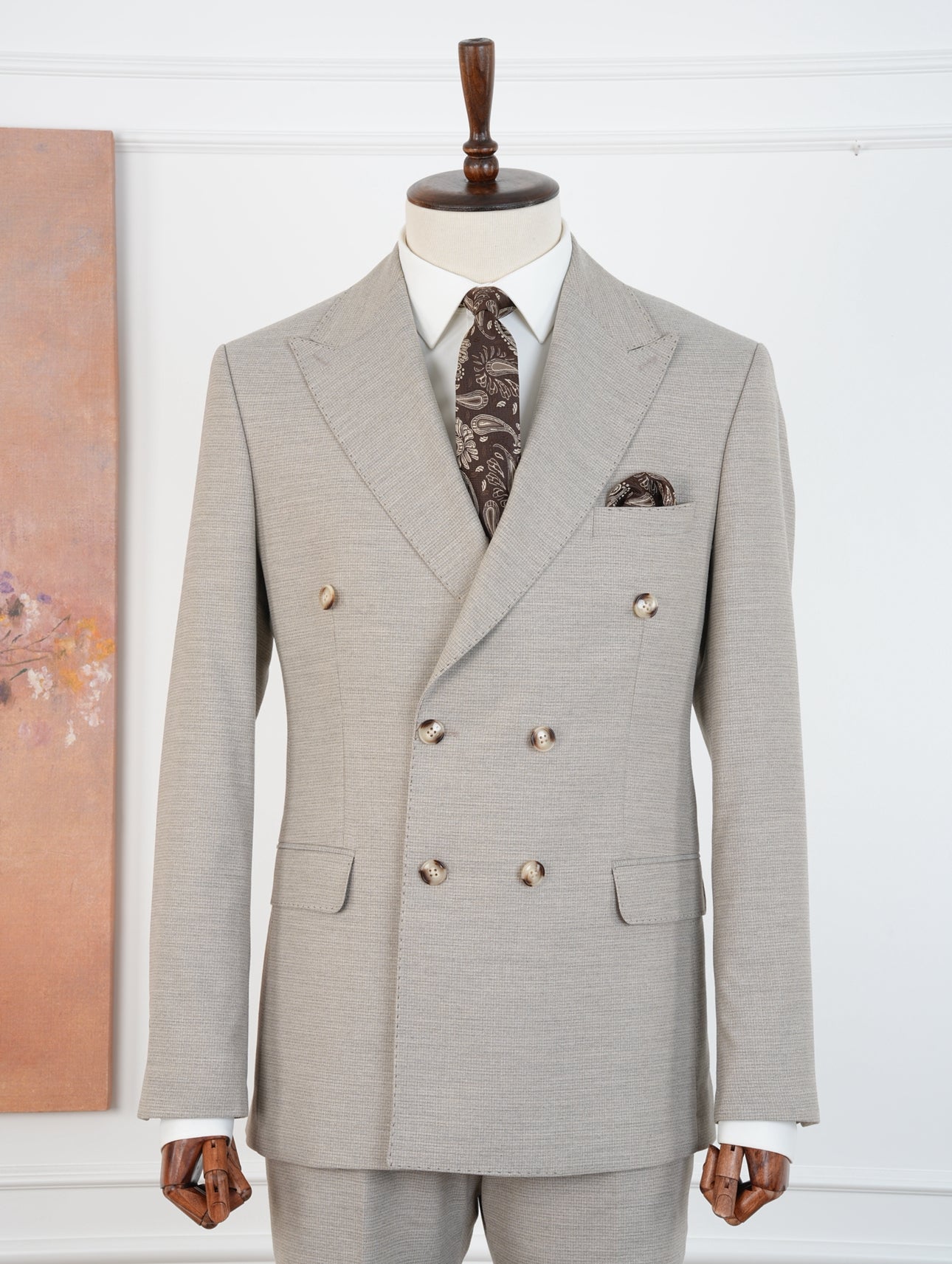 Beige Micro Grid Parez Suit