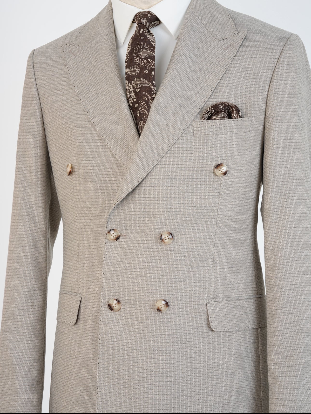 Beige Micro Grid Parez Suit
