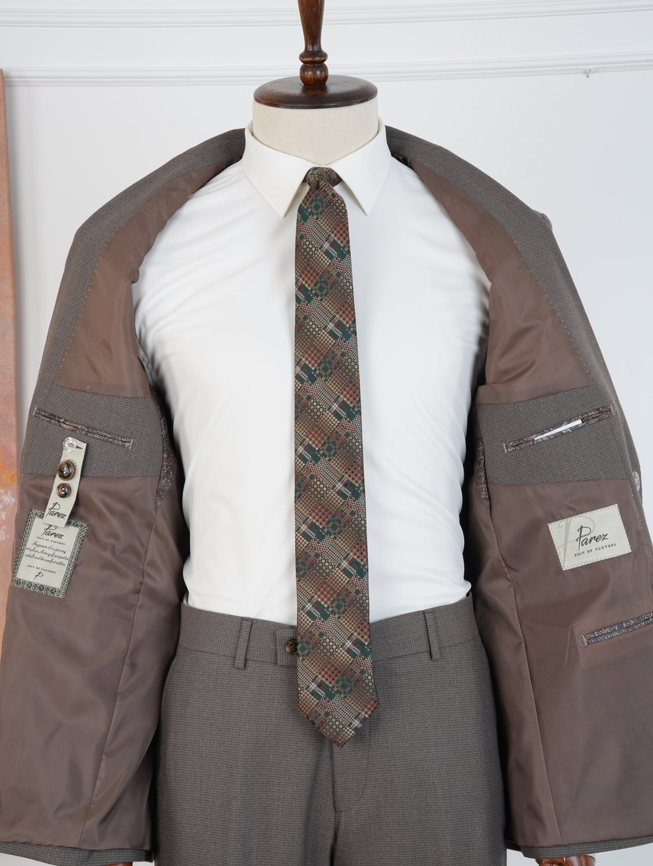 Brown Micro Grid Parez Suit