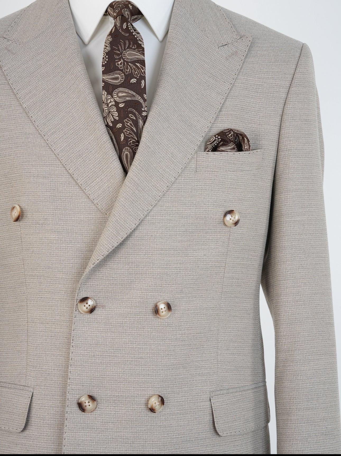 Beige Micro Grid Parez Suit