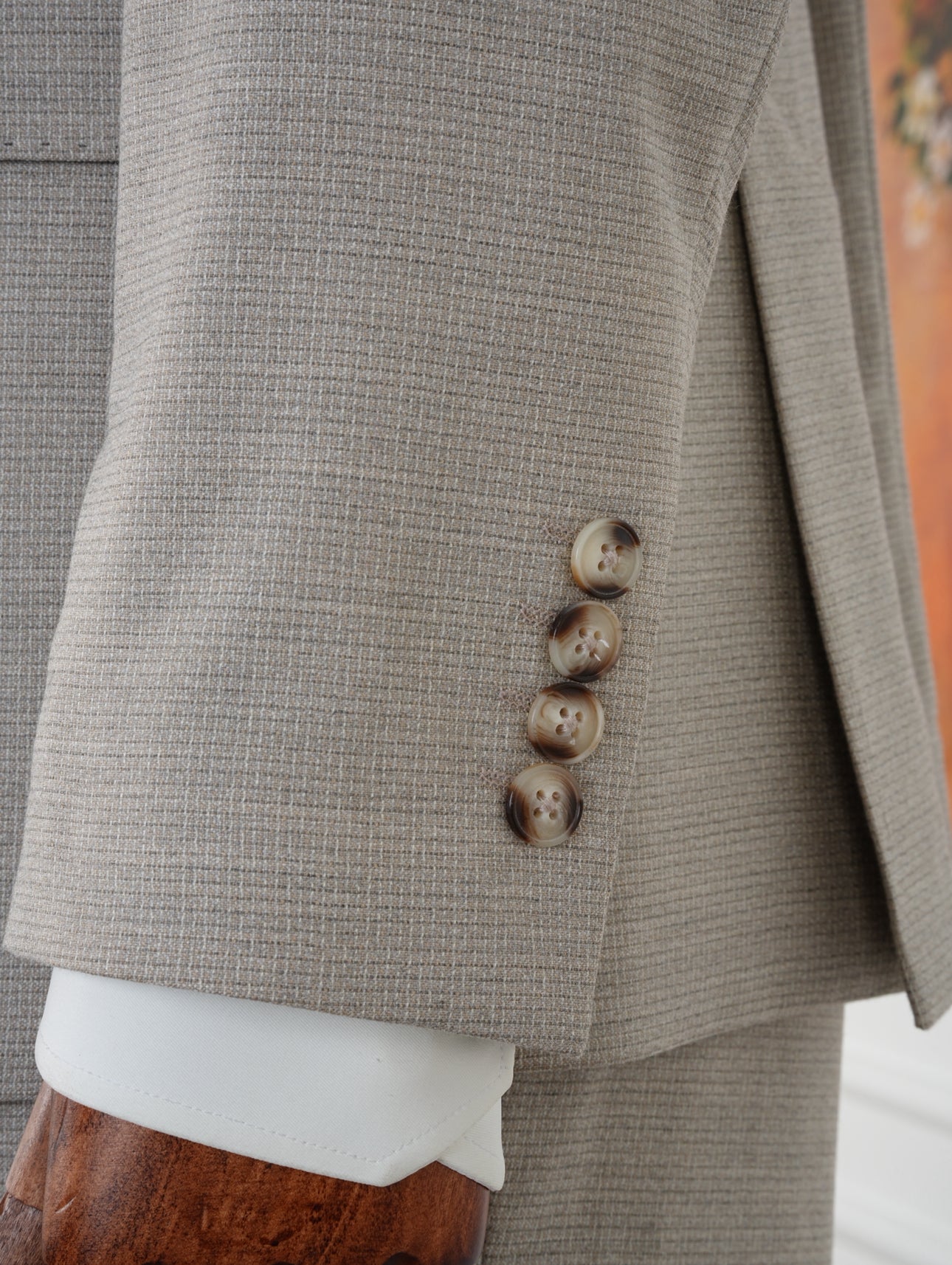 Beige Micro Grid Parez Suit