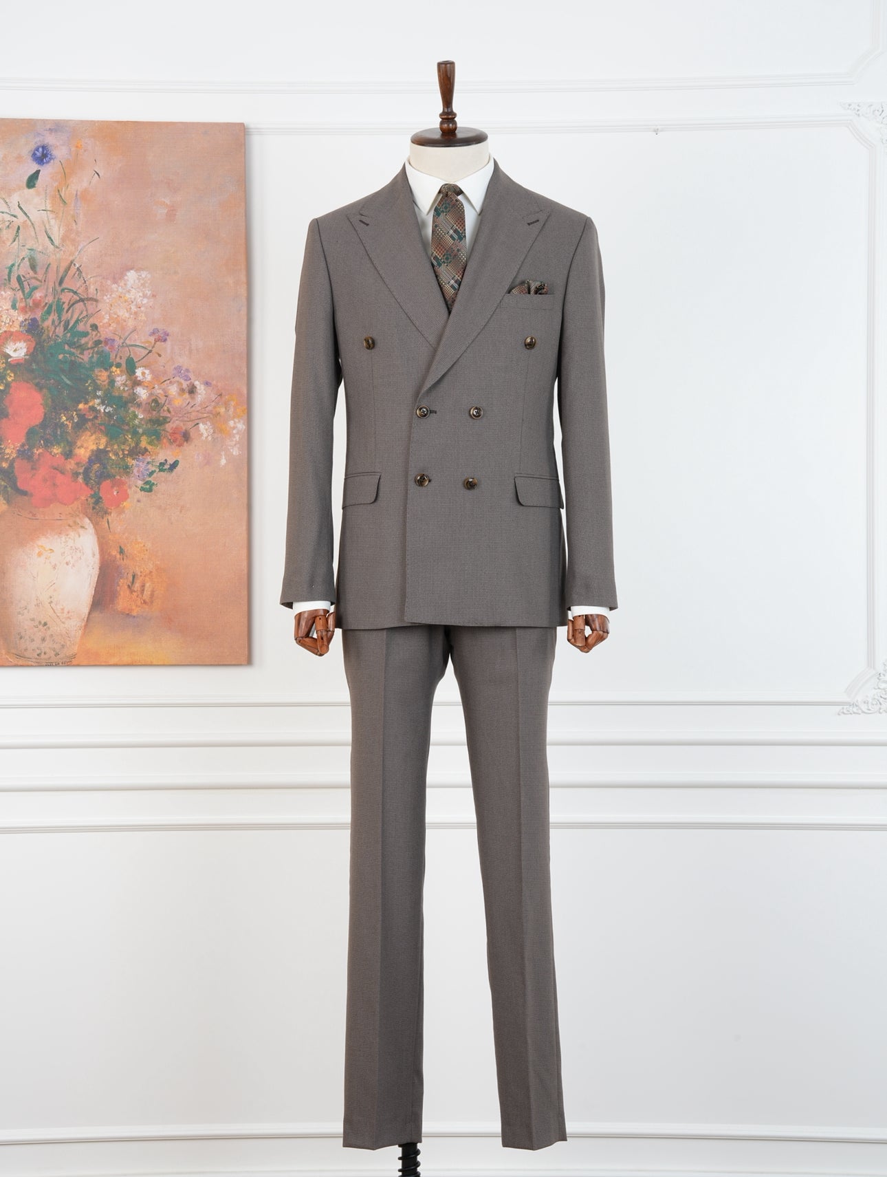 Brown Micro Grid Parez Suit