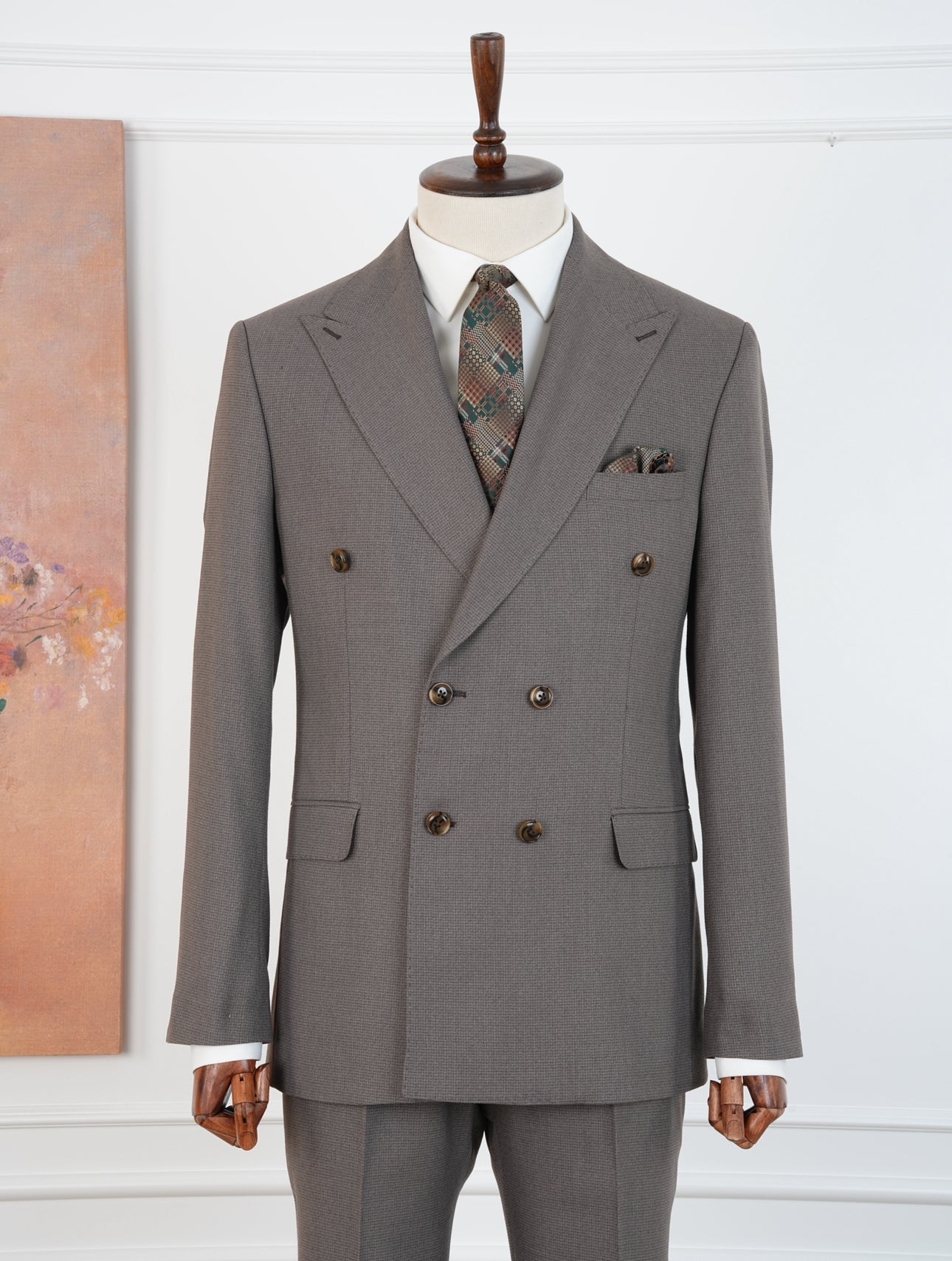 Brown Micro Grid Parez Suit