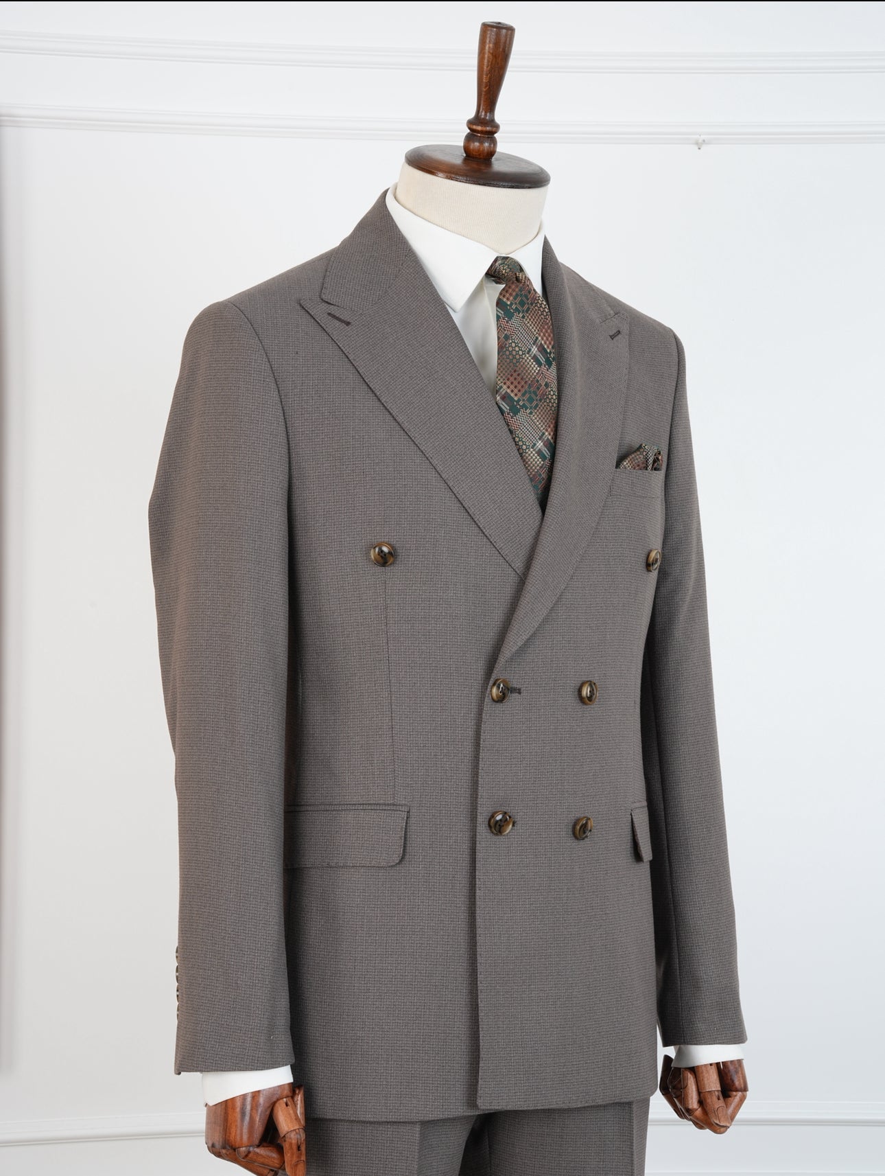 Brown Micro Grid Parez Suit