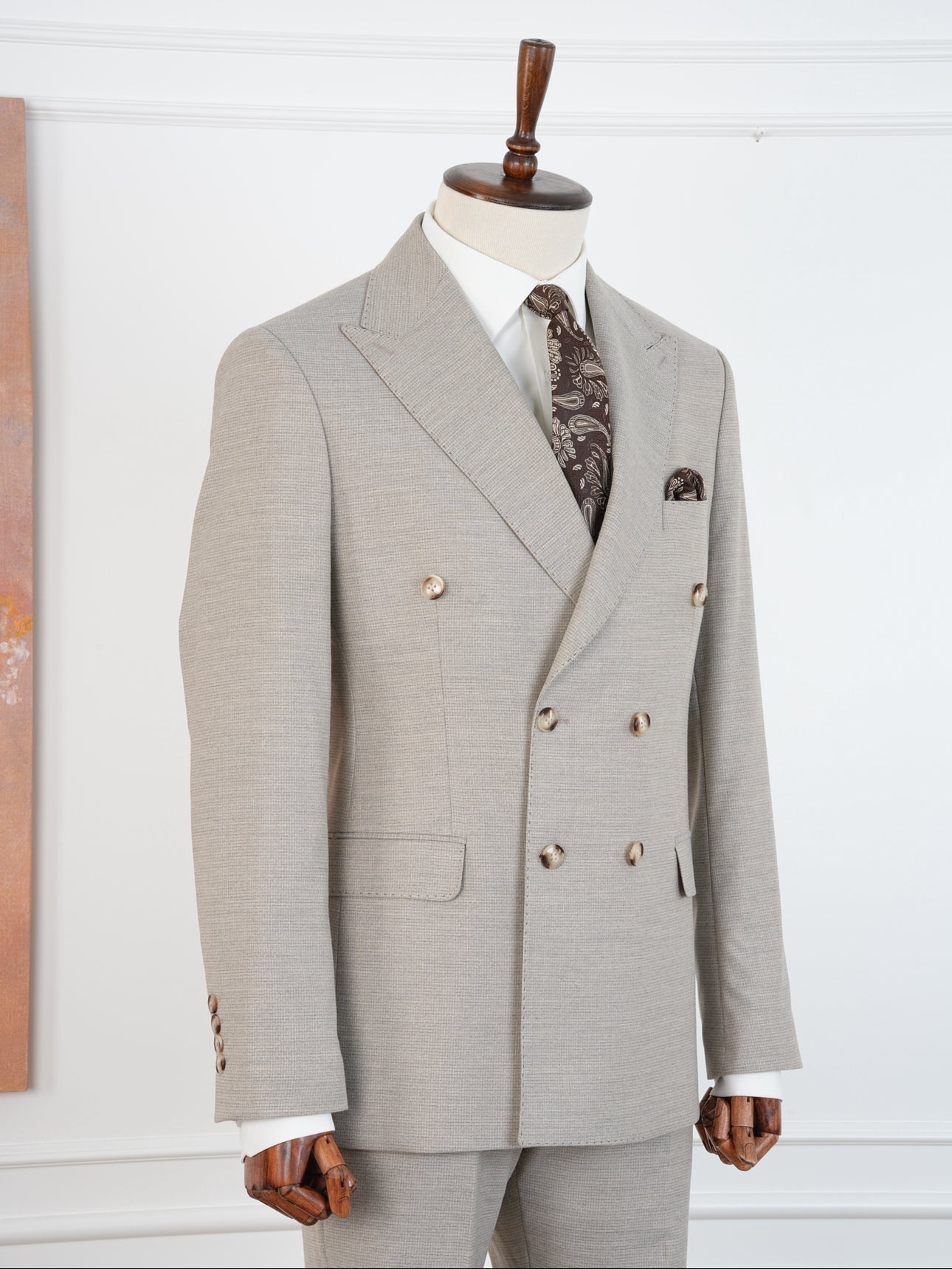 Beige Micro Grid Parez Suit