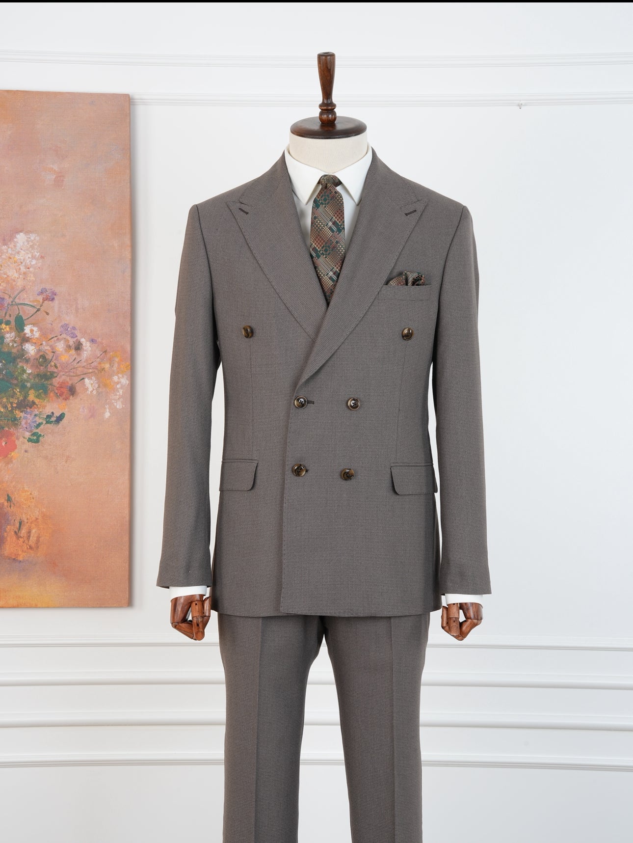 Brown Micro Grid Parez Suit