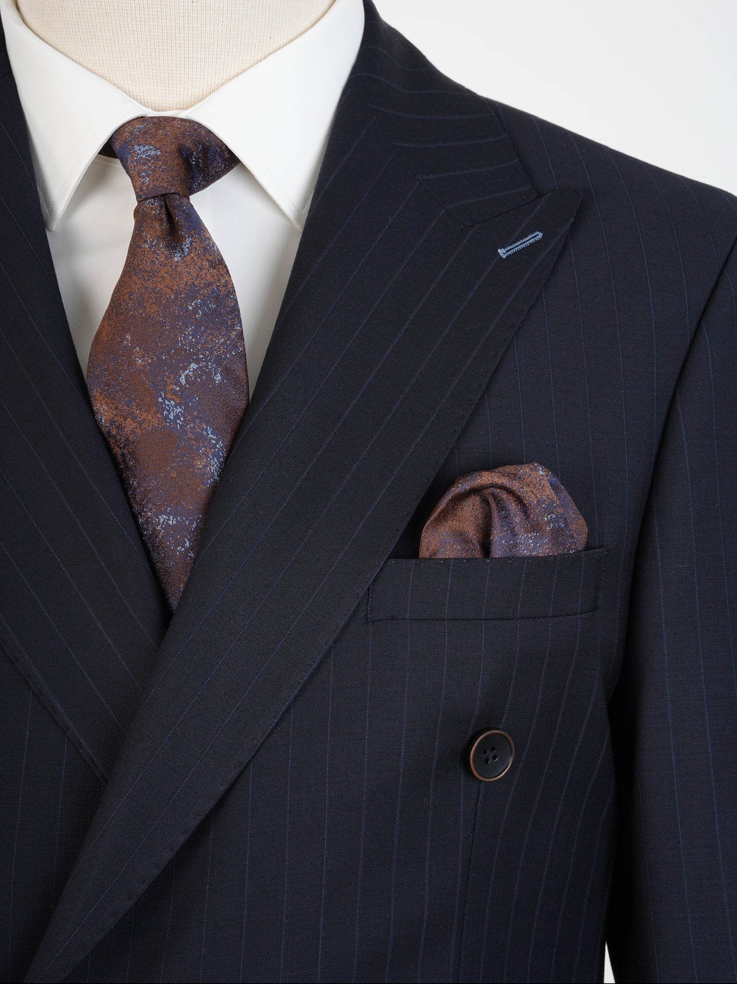 Midnight Navy Wool Suit – Formal Double Breasted Pinstripe