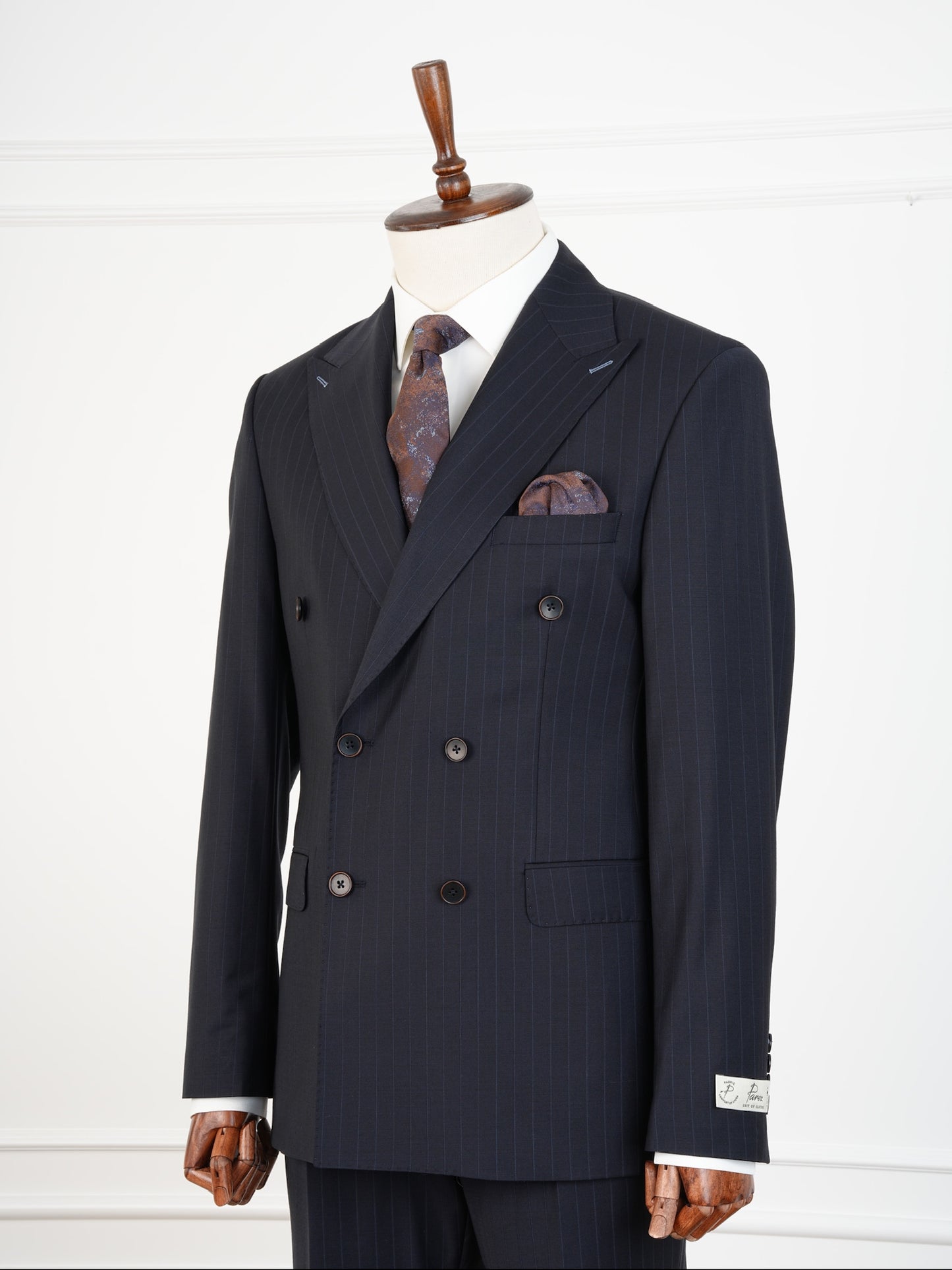 Midnight Navy Wool Suit – Formal Double Breasted Pinstripe