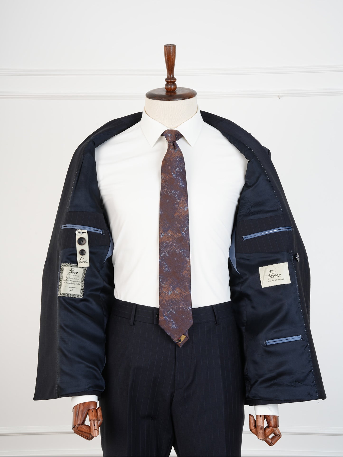 Midnight Navy Wool Suit – Formal Double Breasted Pinstripe