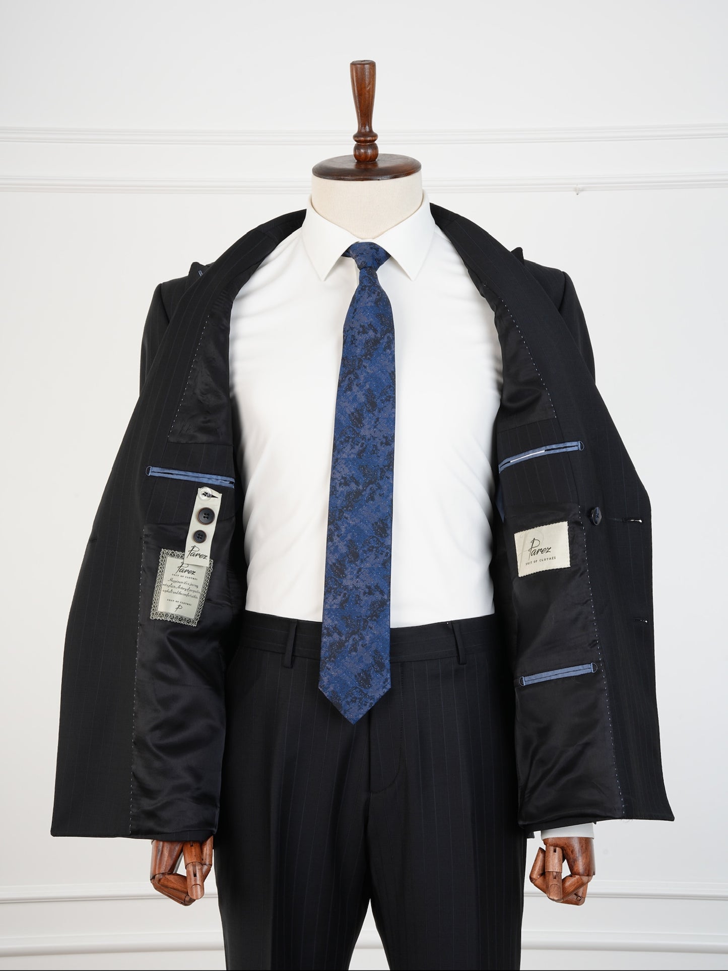 Charcoal Black Wool Pinstripe Suit – Double Breasted Sophistication