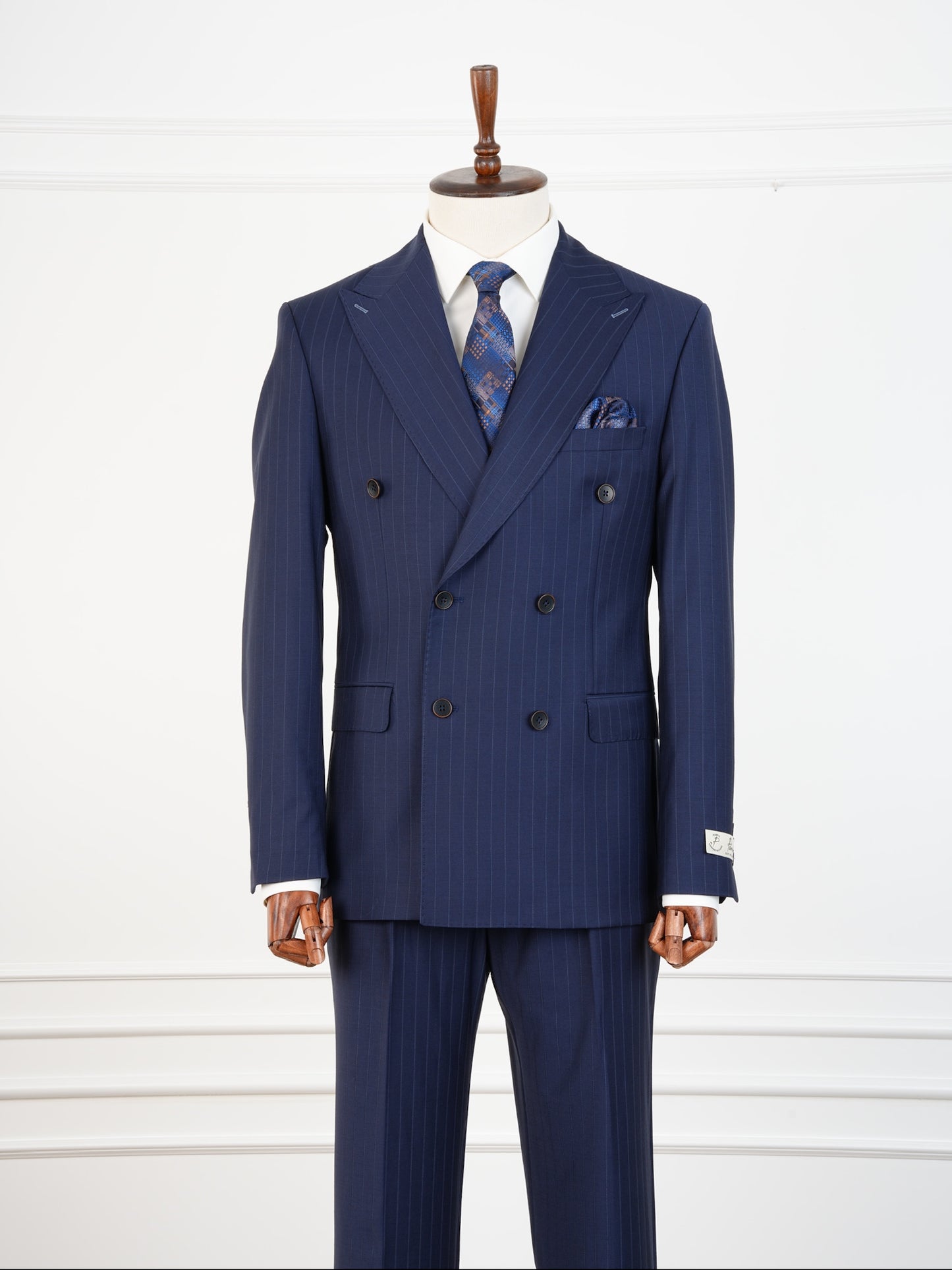 Royal Blue Wool Pinstripe Suit – Slim Fit Double Breasted