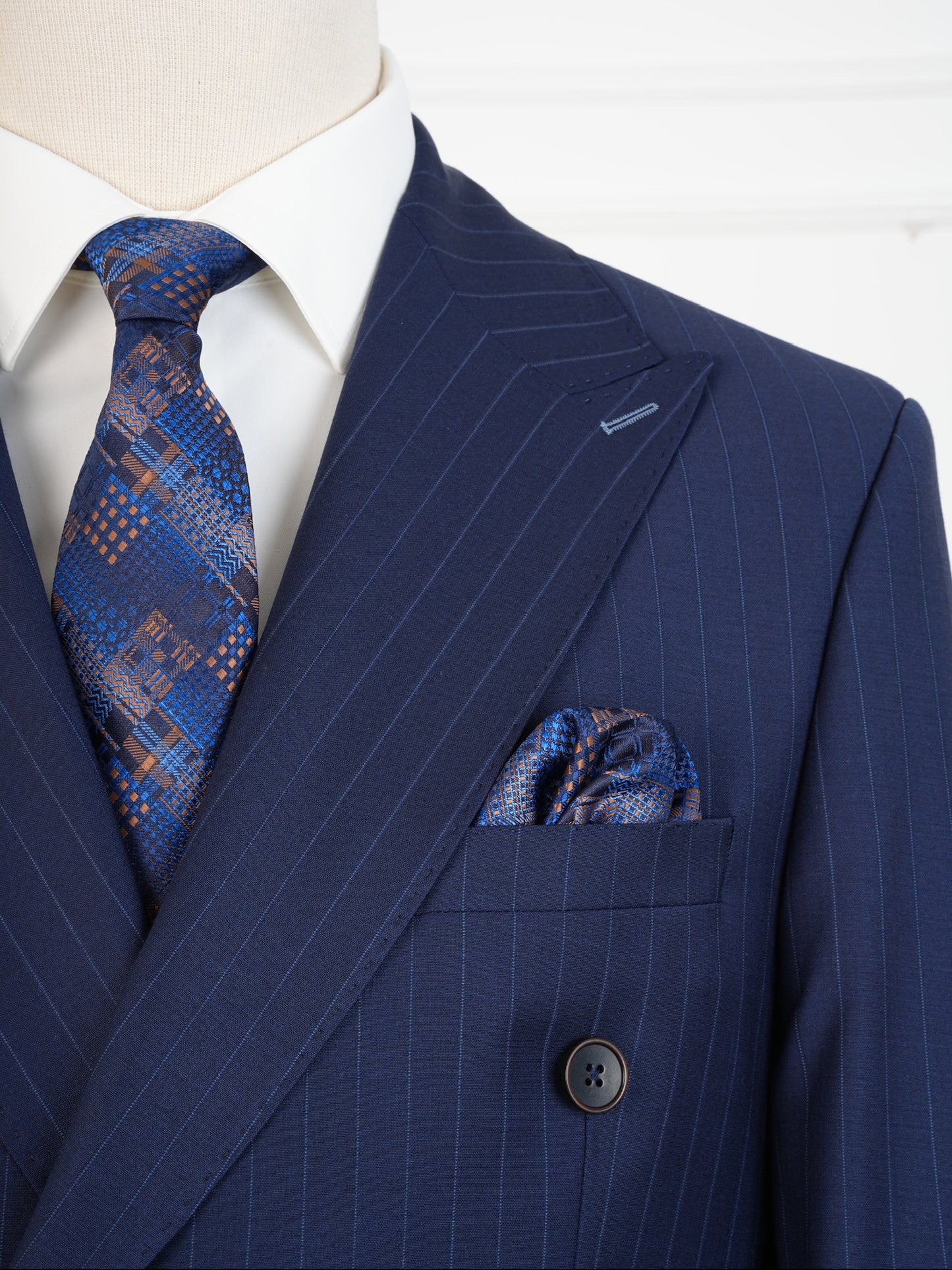 Royal Blue Wool Pinstripe Suit – Slim Fit Double Breasted