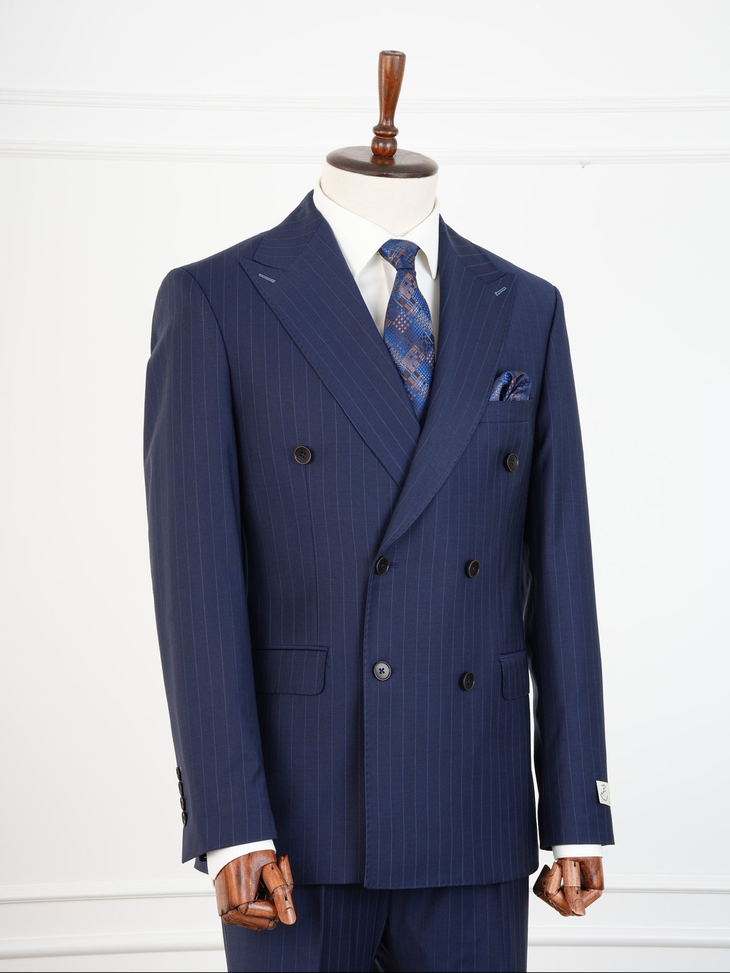 Royal Blue Wool Pinstripe Suit – Slim Fit Double Breasted
