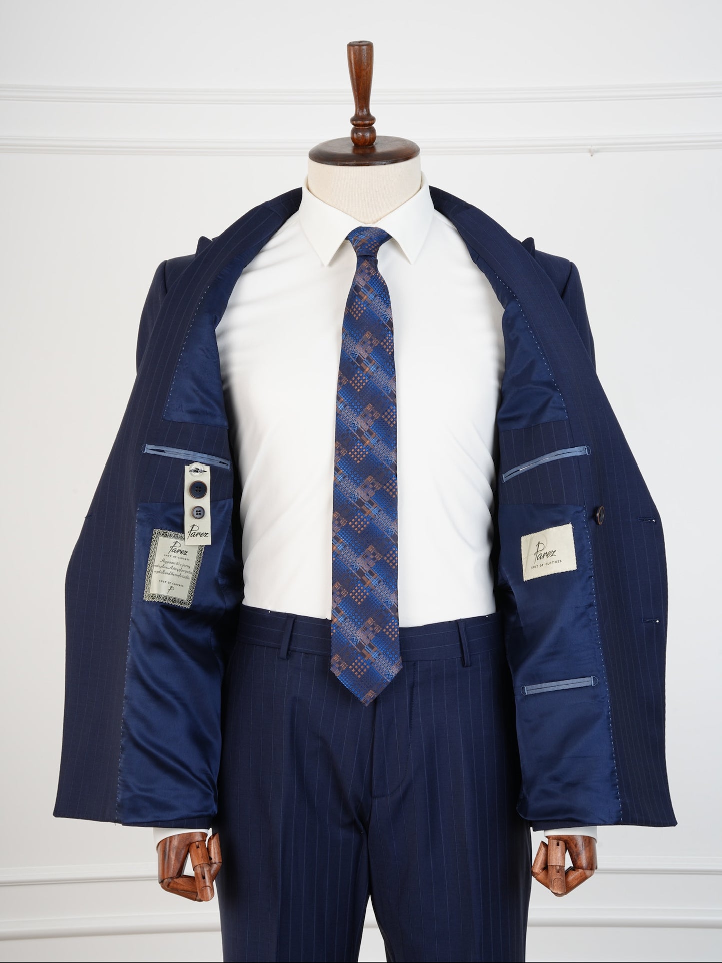 Royal Blue Wool Pinstripe Suit – Slim Fit Double Breasted