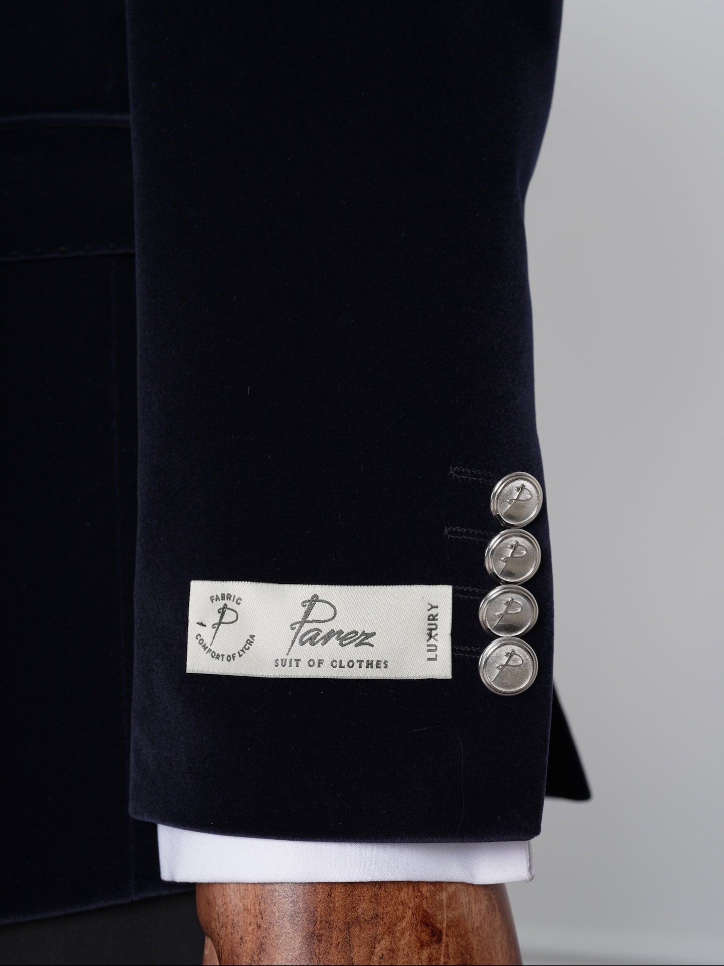 The Regent – Navy Velvet Double-Breasted Party Tuxedo with Satin Lapel & Silver Buttons