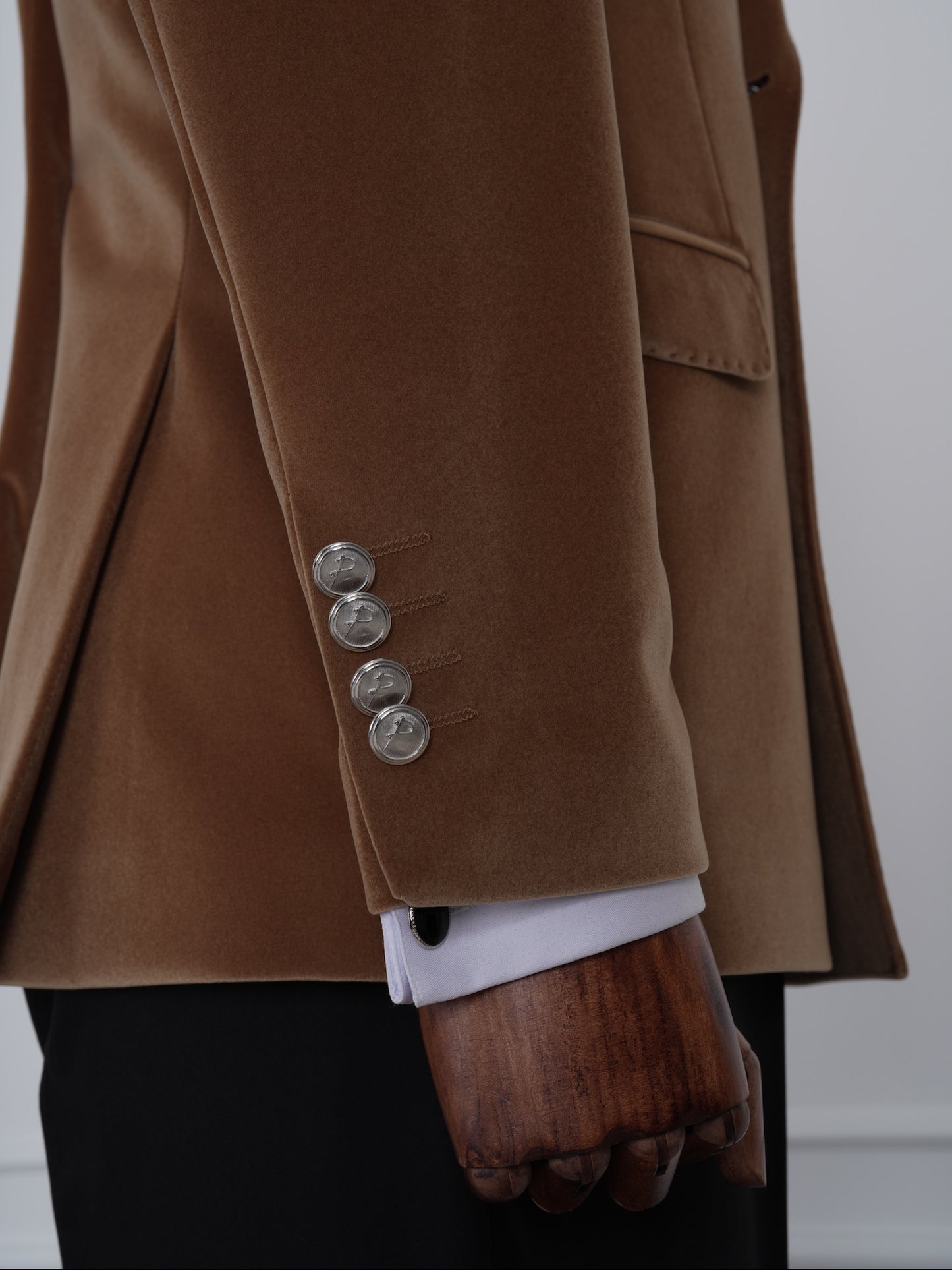 The Monarch Camel Brown Velvet Tuxedo Party Suit with Satin Lapel & Black Pants
