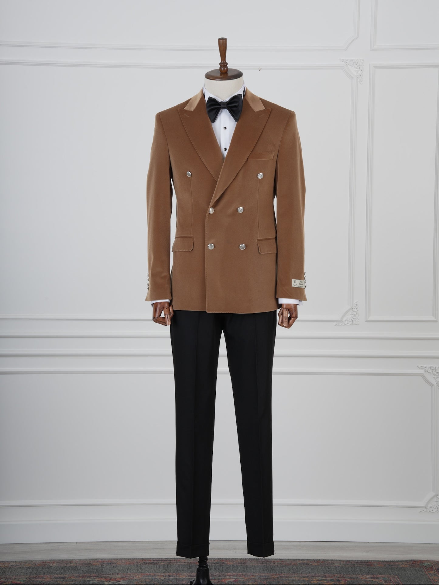 The Monarch Camel Brown Velvet Tuxedo Party Suit with Satin Lapel & Black Pants