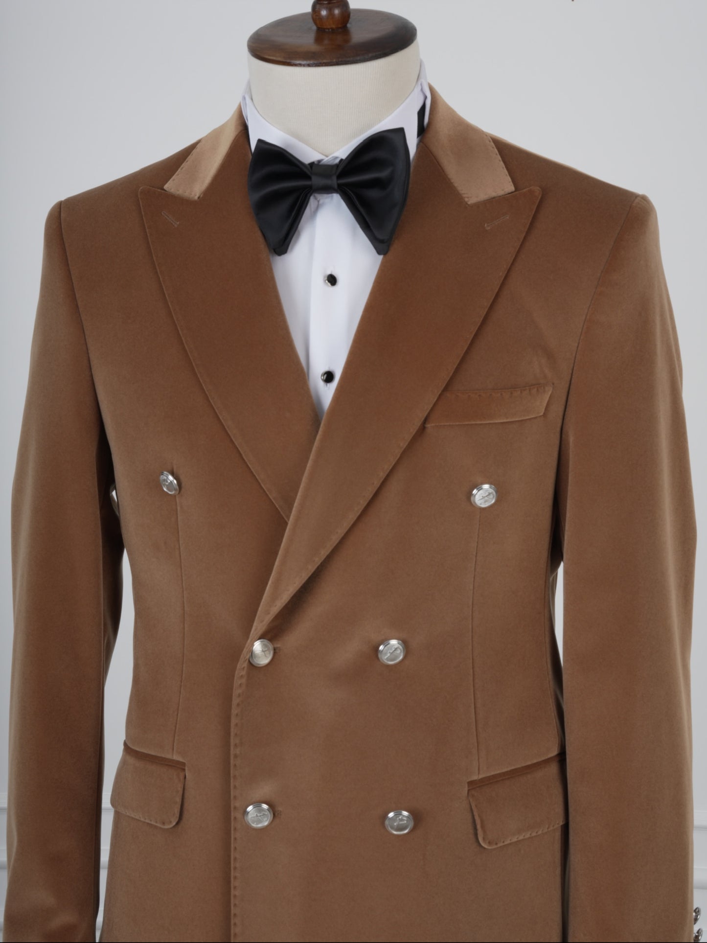 The Monarch Camel Brown Velvet Tuxedo Party Suit with Satin Lapel & Black Pants
