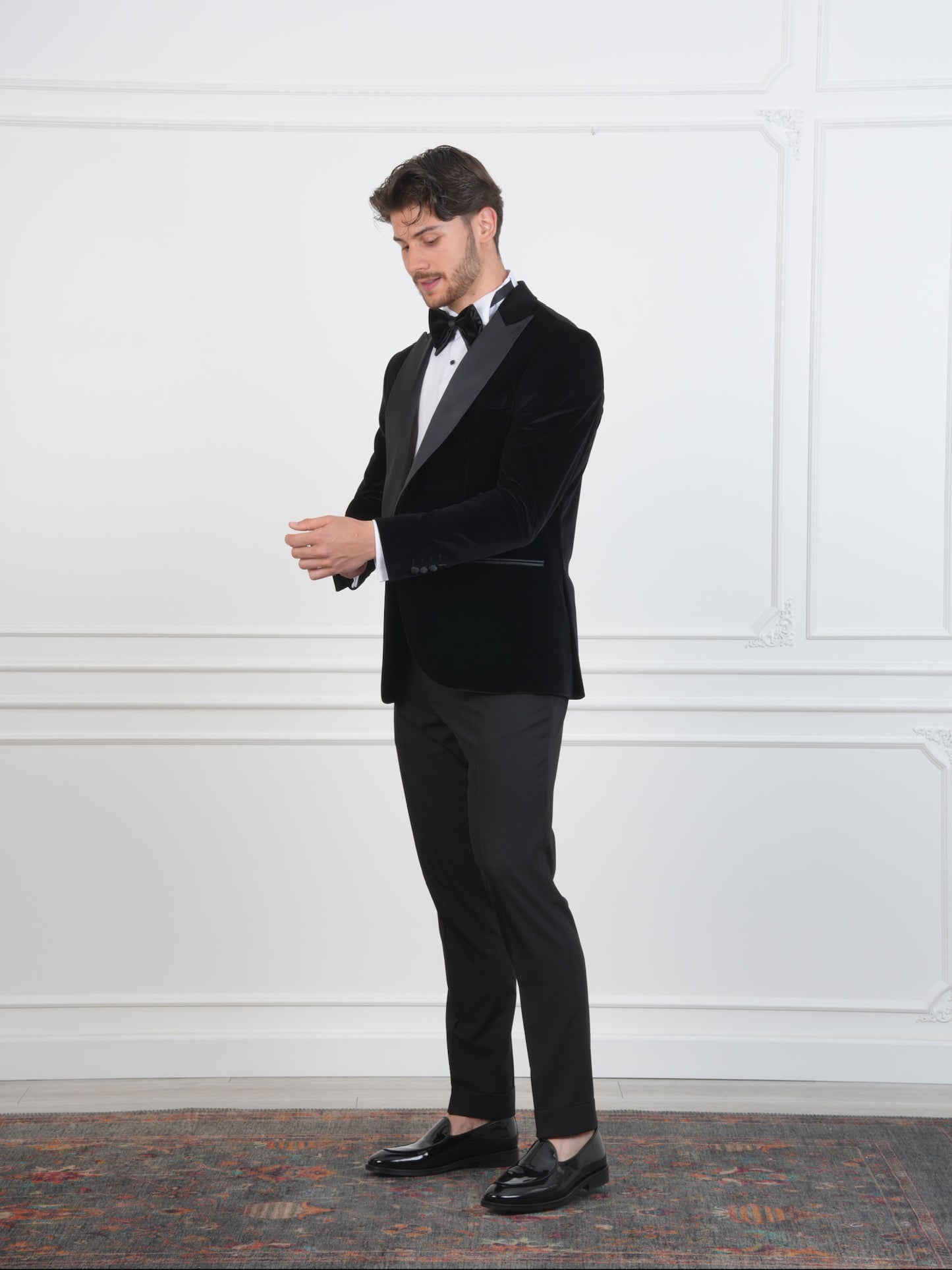 The Onyx – Black Velvet Men’s Tuxedo with Satin Peak Lapel | Groom or Formal Party Suit