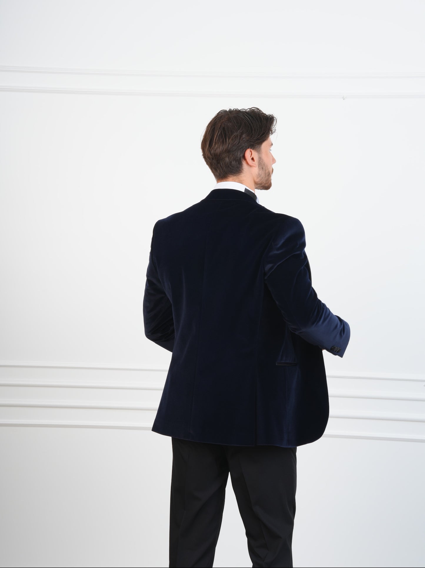 The Marlowe Navy Blue Velvet Party Tuxedo | Satin Lapel Groom Suit with Bow Tie & Trousers