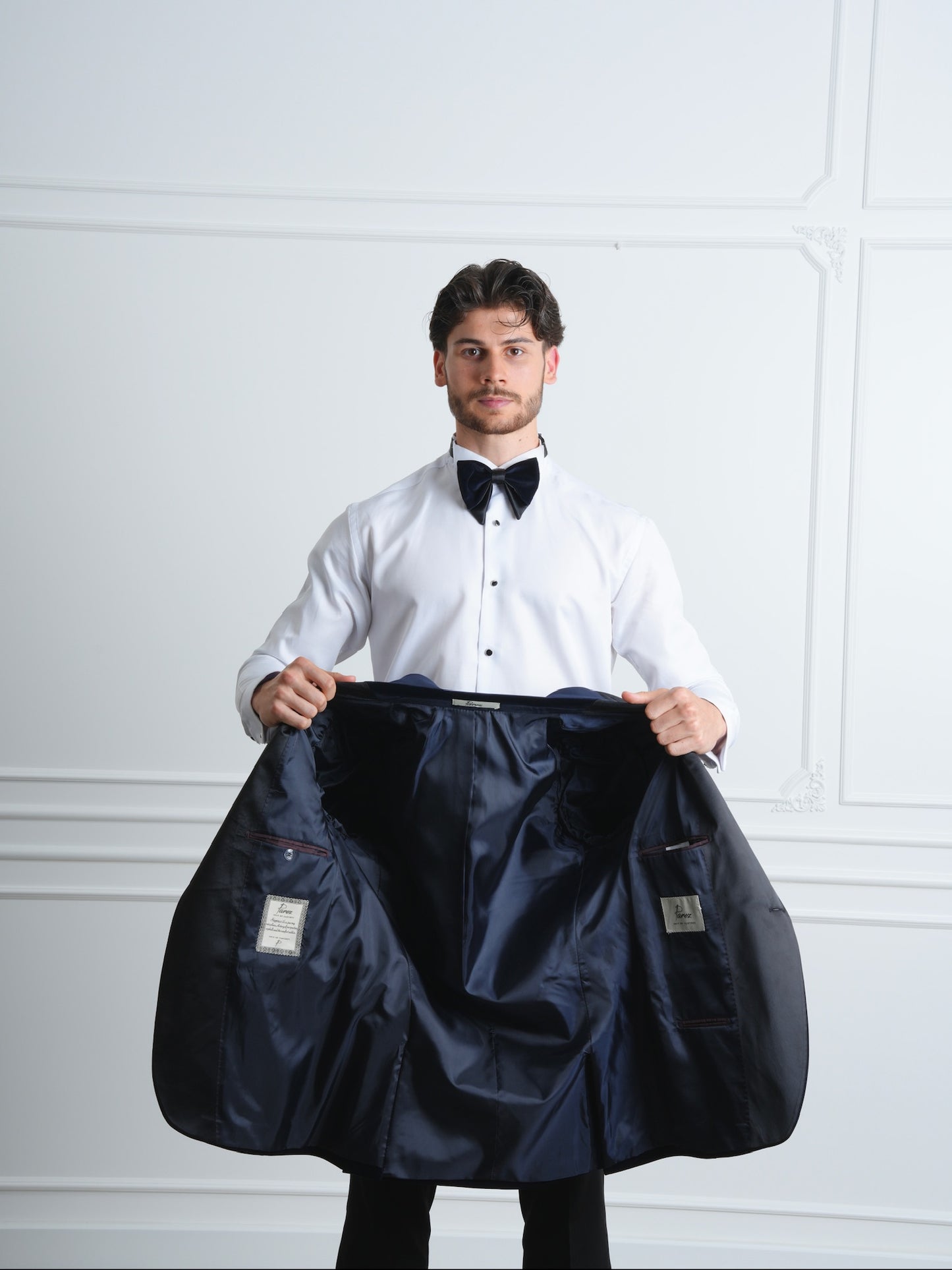 The Marlowe Navy Blue Velvet Party Tuxedo | Satin Lapel Groom Suit with Bow Tie & Trousers
