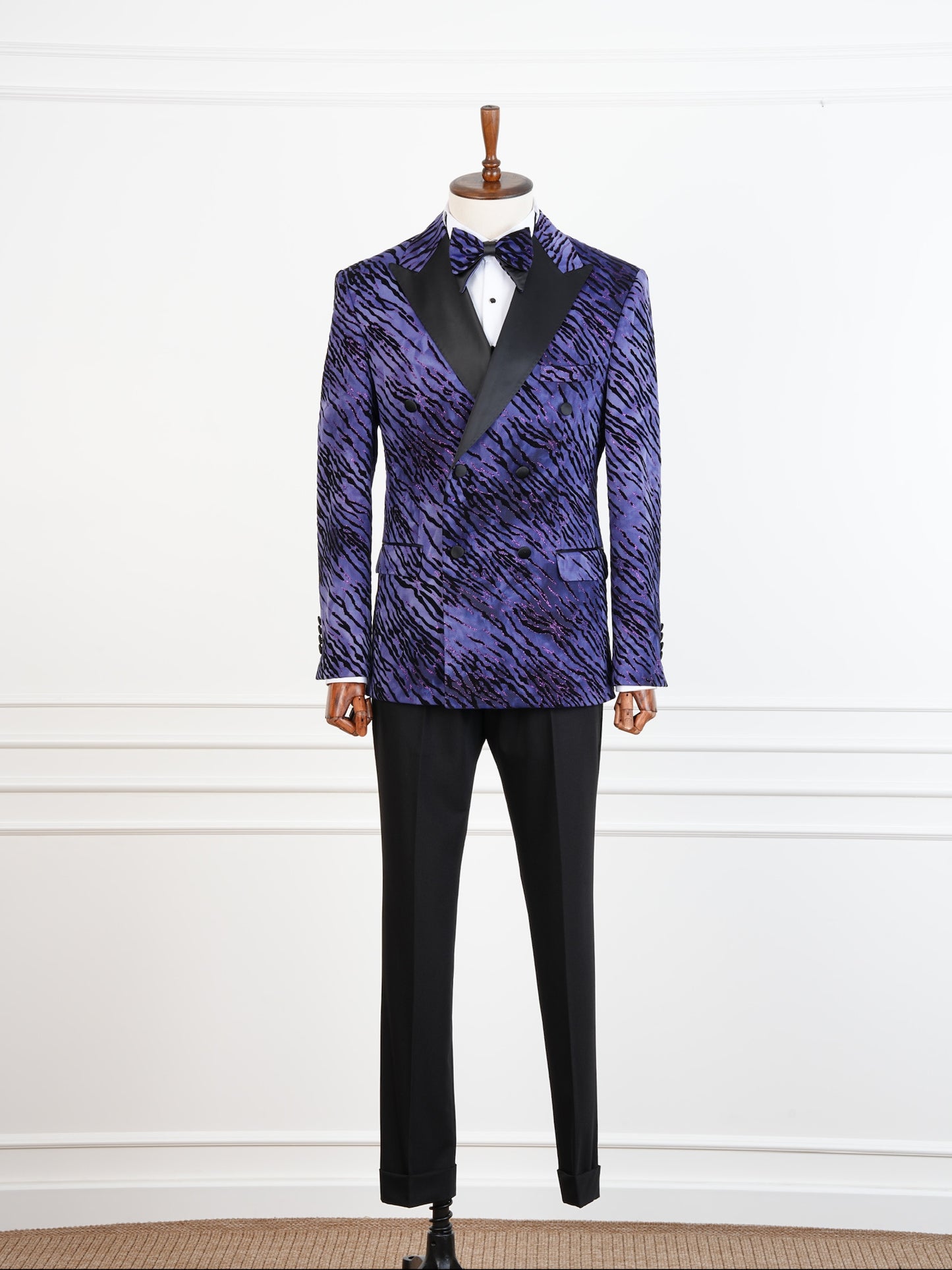The Amethyst Roar Double-Breasted Tuxedo – Bold Purple Animal Print Suit for Gala Nights & Luxury Weddings