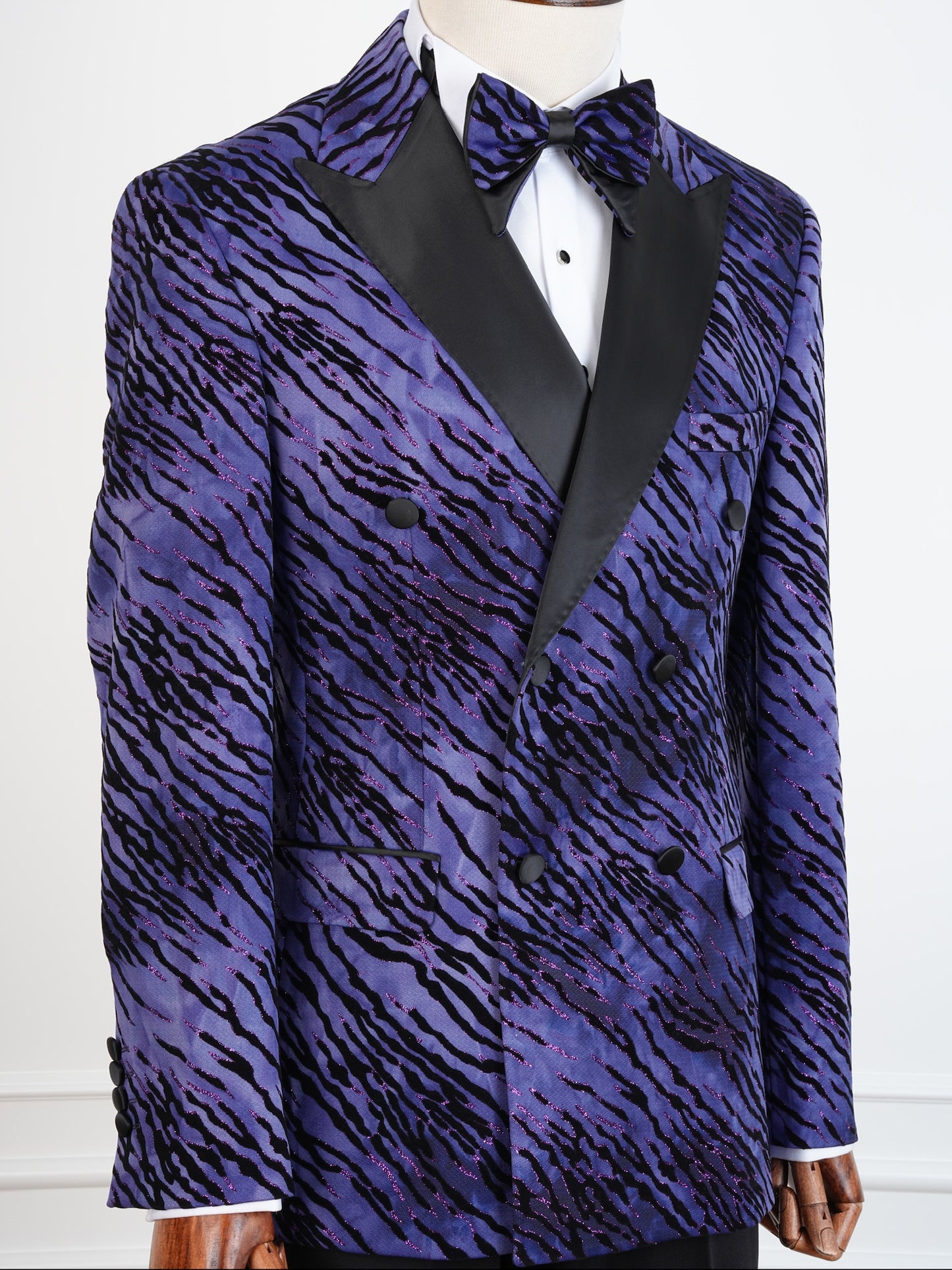 The Amethyst Roar Double-Breasted Tuxedo – Bold Purple Animal Print Suit for Gala Nights & Luxury Weddings