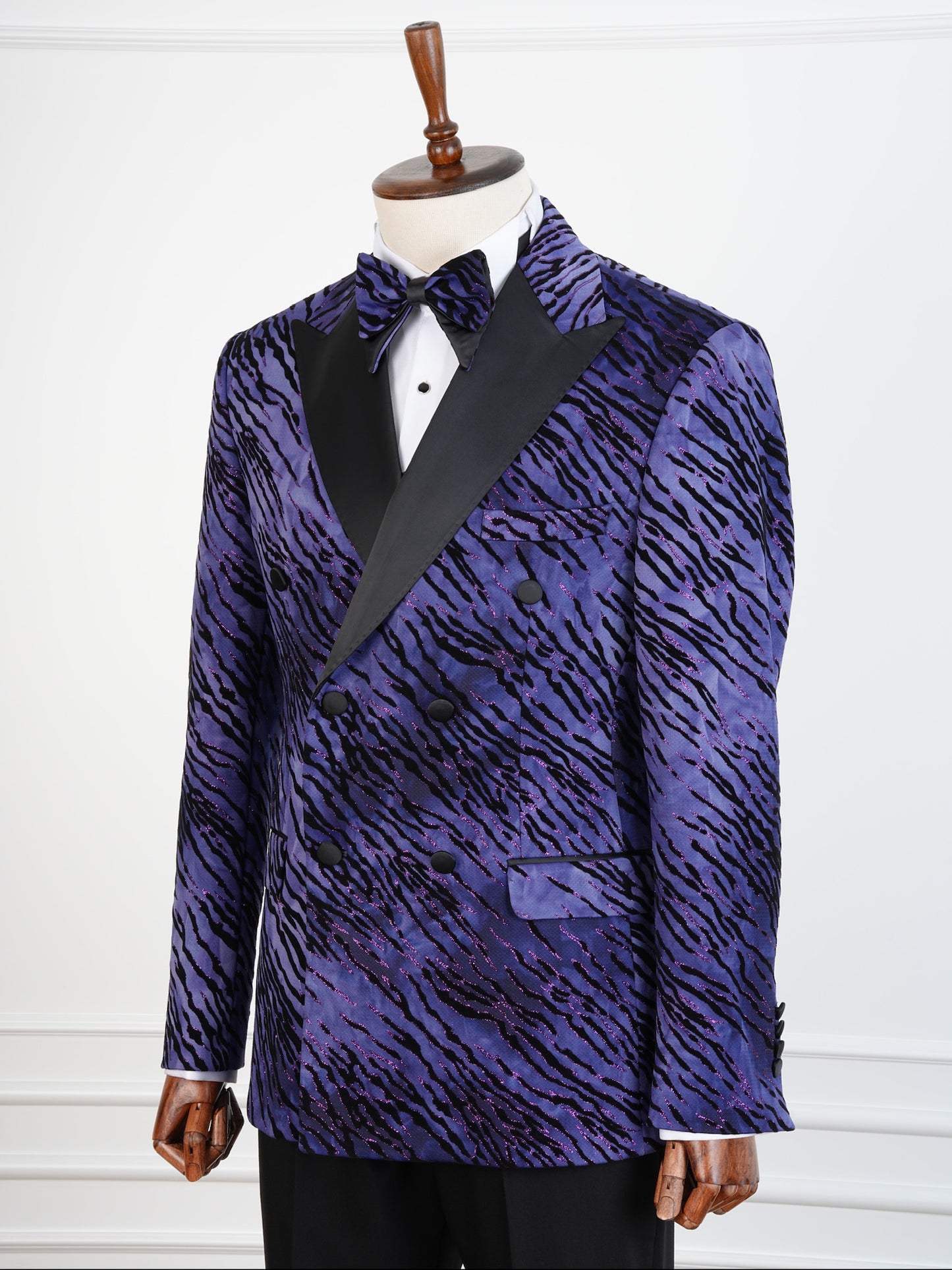 The Amethyst Roar Double-Breasted Tuxedo – Bold Purple Animal Print Suit for Gala Nights & Luxury Weddings