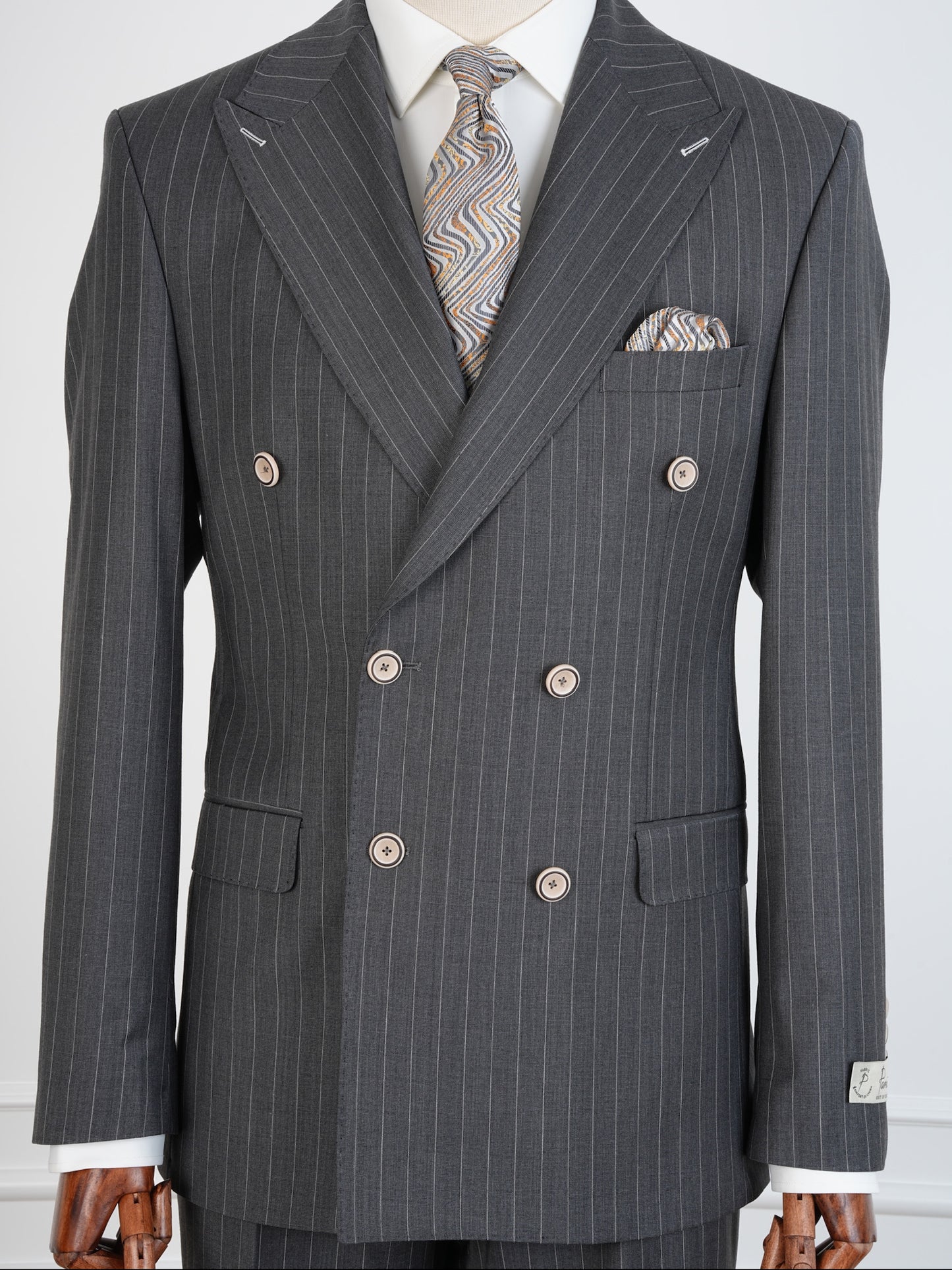 Parez Grey Wool Pinstripe Suit – Double Breasted Slim Fit Business Set