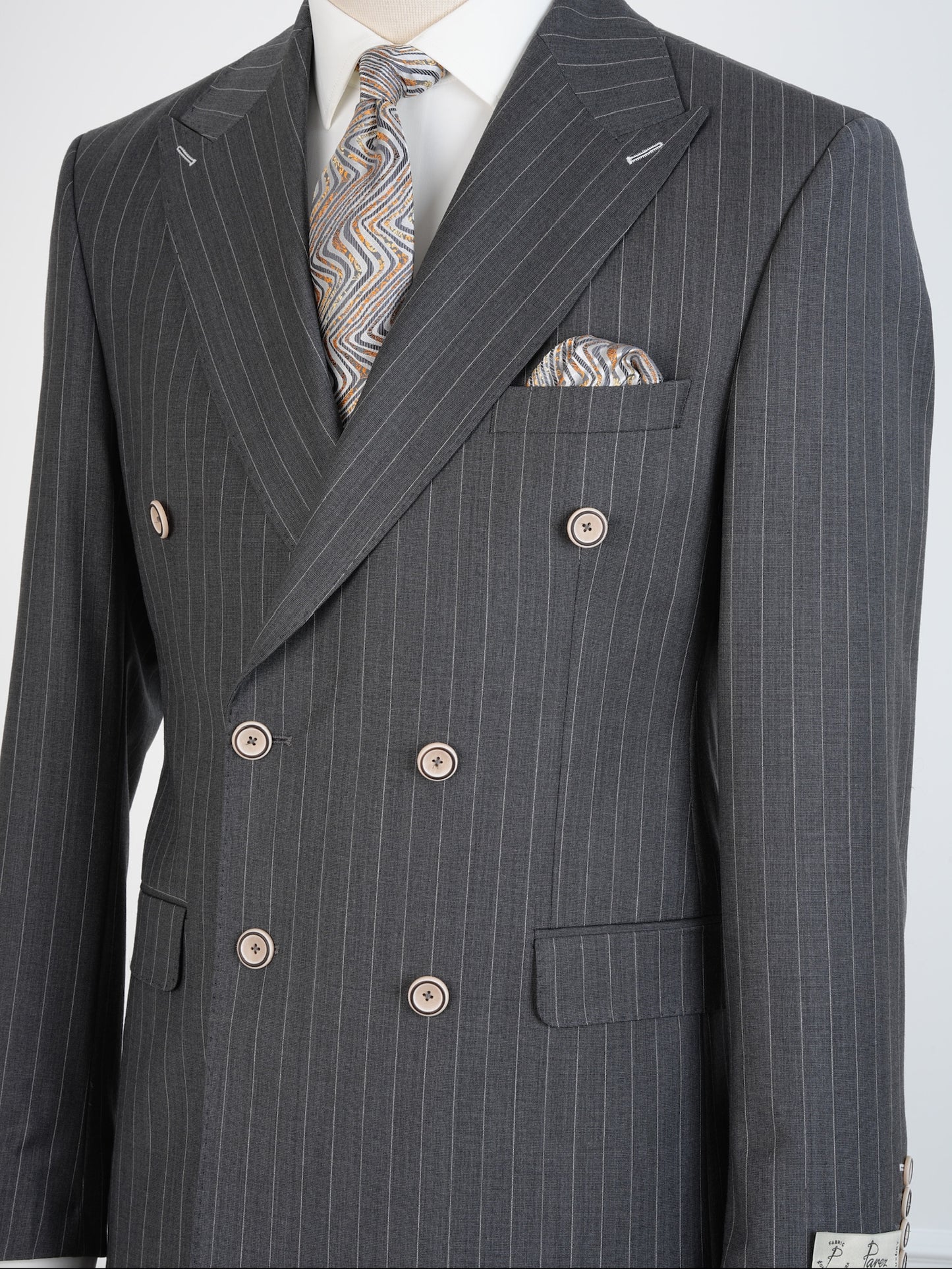 Parez Grey Wool Pinstripe Suit – Double Breasted Slim Fit Business Set