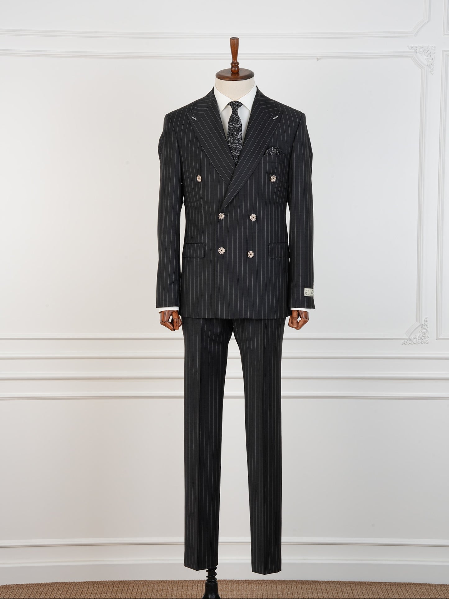 Parez 100% Wool Pinstripe Double-Breasted Suit – Slim Fit Formal Set for Business & Weddings