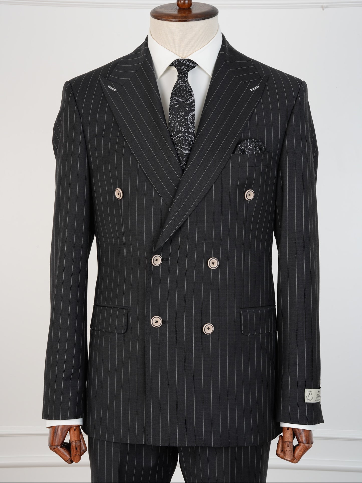 Parez 100% Wool Pinstripe Double-Breasted Suit – Slim Fit Formal Set for Business & Weddings