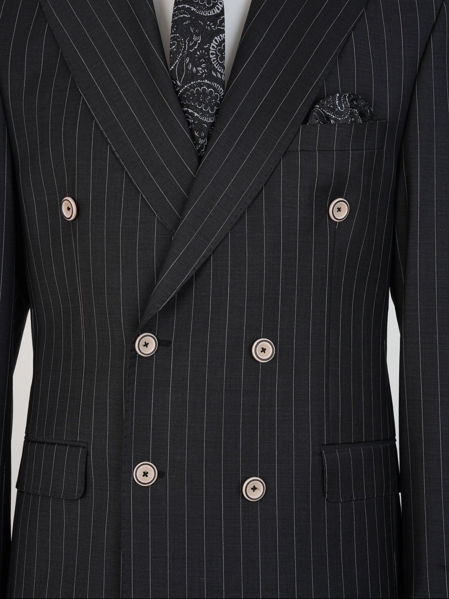 Parez 100% Wool Pinstripe Double-Breasted Suit – Slim Fit Formal Set for Business & Weddings