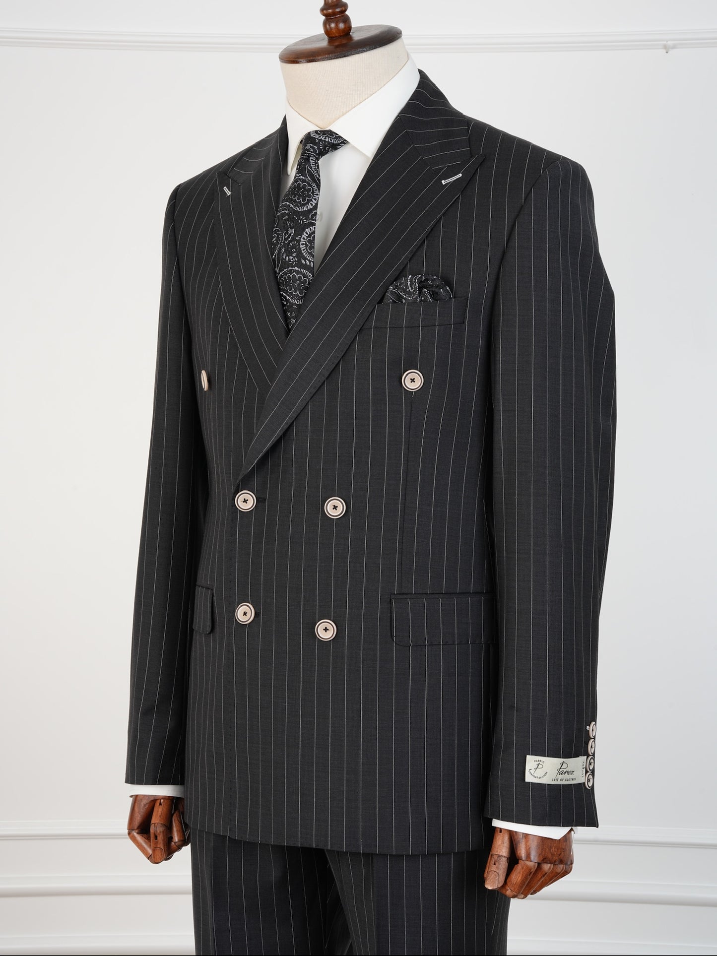 Parez 100% Wool Pinstripe Double-Breasted Suit – Slim Fit Formal Set for Business & Weddings