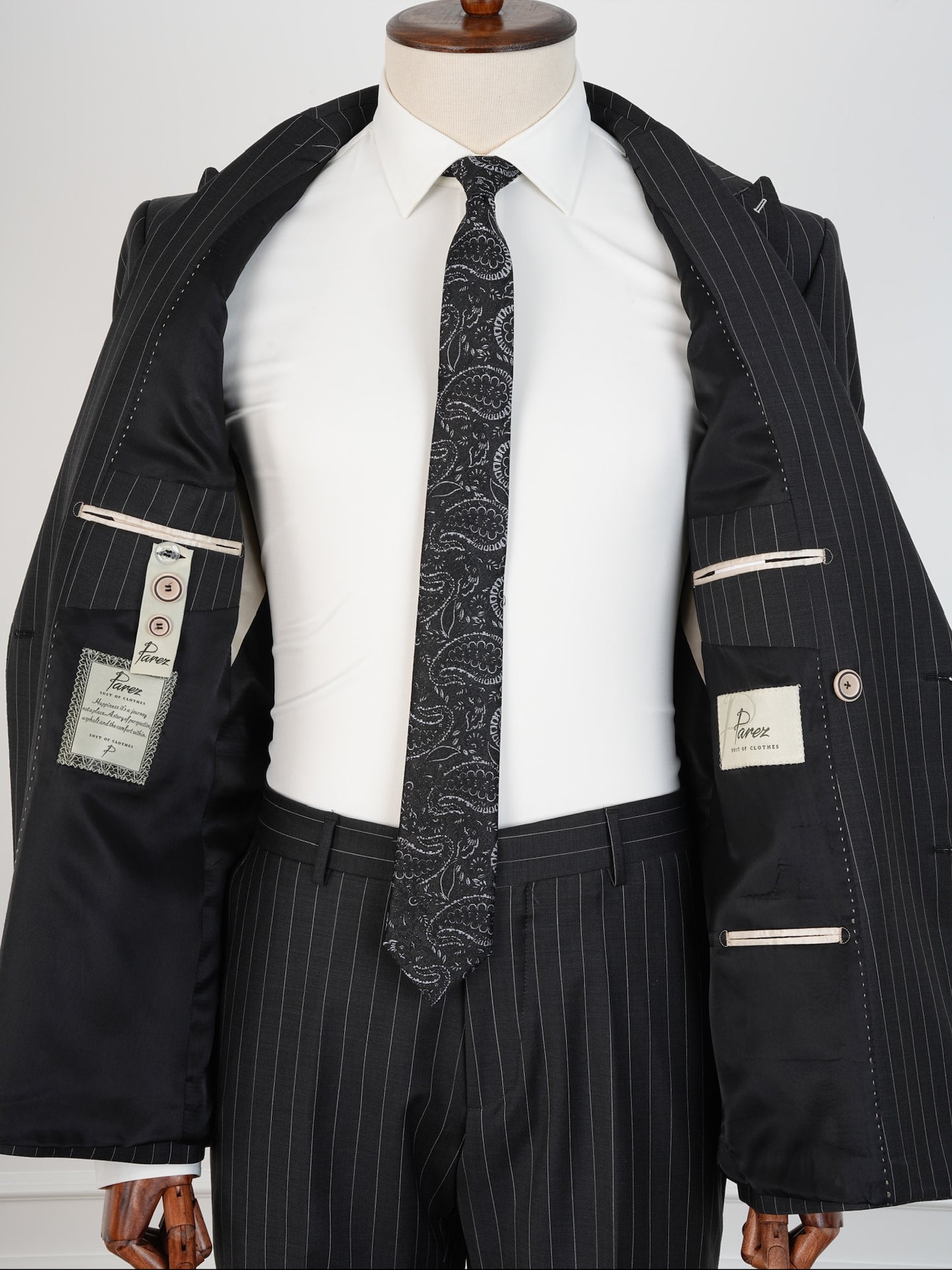 Parez 100% Wool Pinstripe Double-Breasted Suit – Slim Fit Formal Set for Business & Weddings