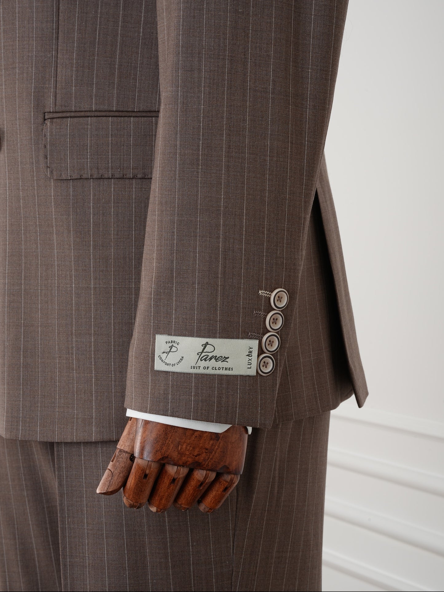 Men’s Brown Wool Pinstripe Suit – Double-Breasted 100% Wool Formal Set | Elegant Business & Wedding Suit by Parez