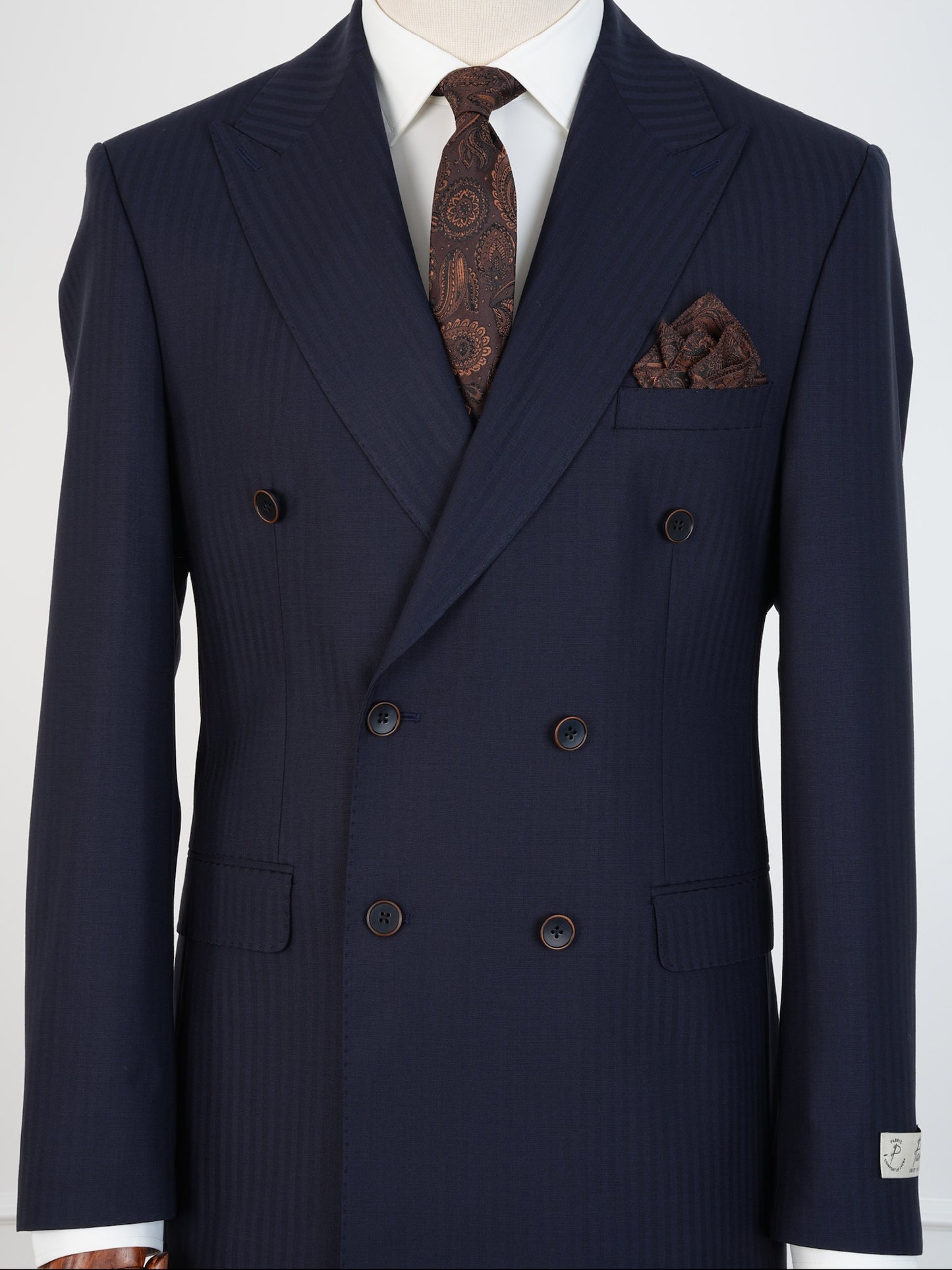 Men’s Navy Wool Pinstripe Suit – Double-Breasted Luxury Business & Wedding Set | 100% Wool Tailored Formal Suit by Parez