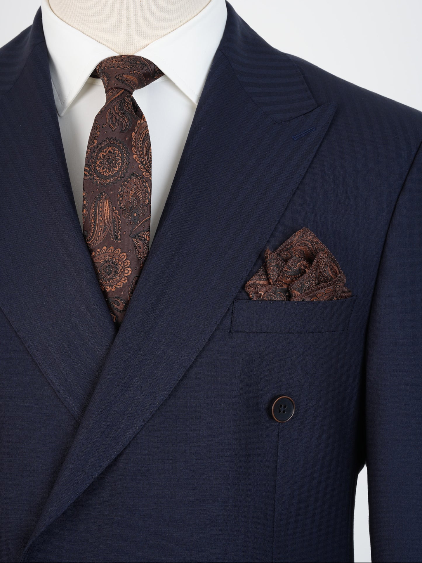 Men’s Navy Wool Pinstripe Suit – Double-Breasted Luxury Business & Wedding Set | 100% Wool Tailored Formal Suit by Parez