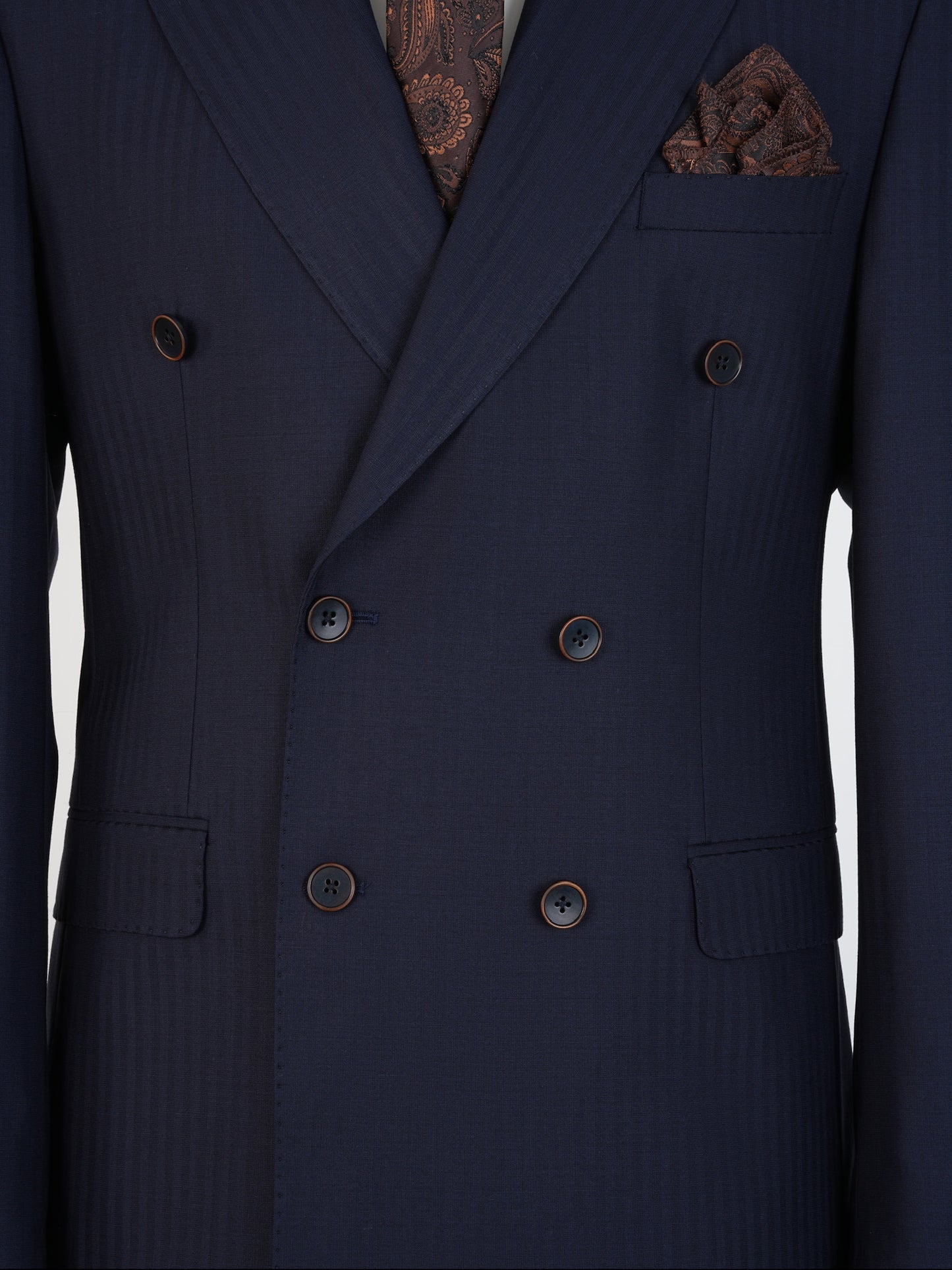 Men’s Navy Wool Pinstripe Suit – Double-Breasted Luxury Business & Wedding Set | 100% Wool Tailored Formal Suit by Parez