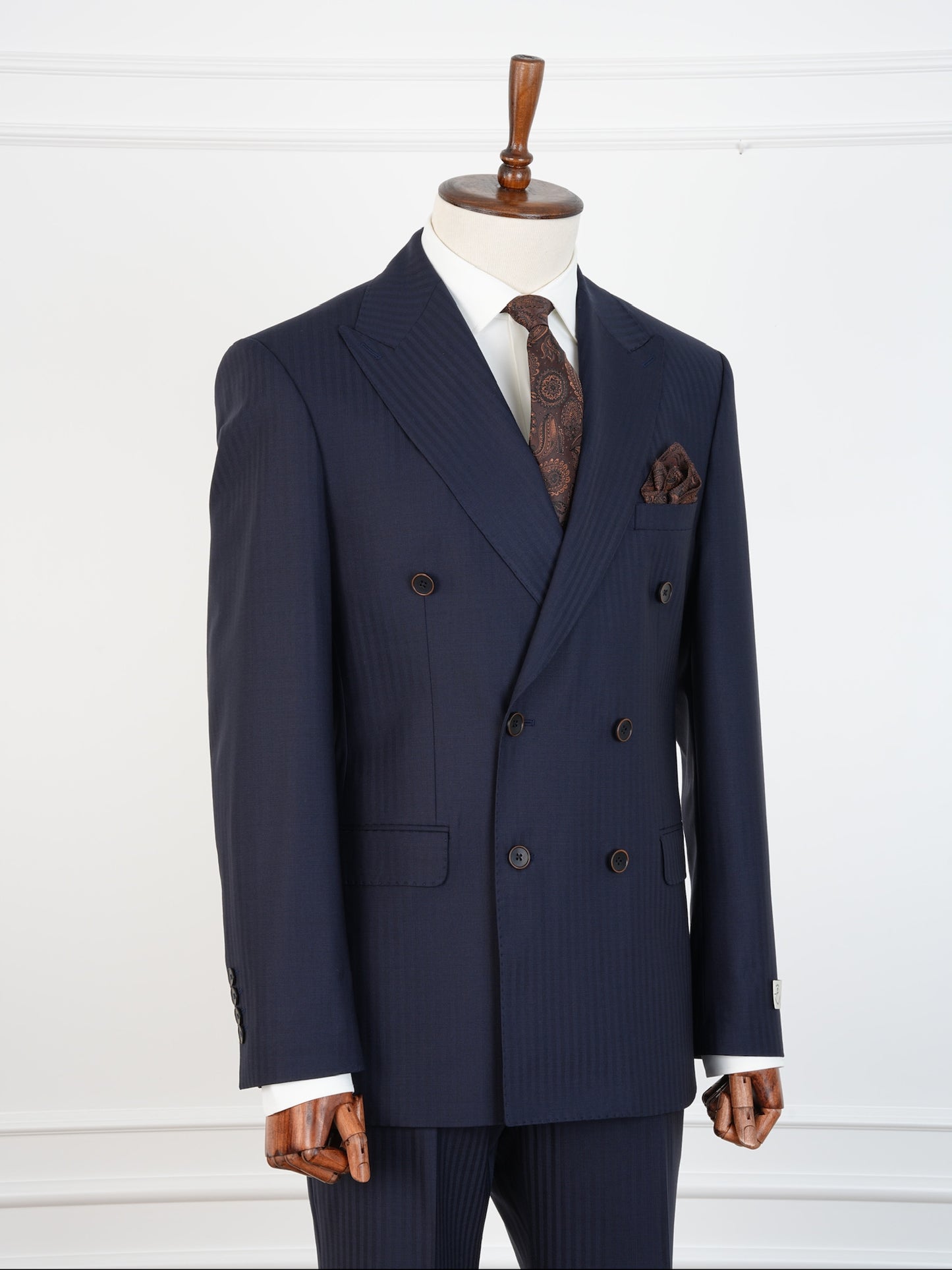 Men’s Navy Wool Pinstripe Suit – Double-Breasted Luxury Business & Wedding Set | 100% Wool Tailored Formal Suit by Parez