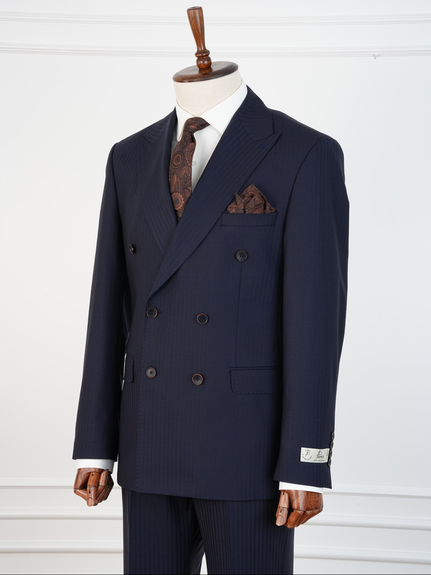 Men’s Navy Wool Pinstripe Suit – Double-Breasted Luxury Business & Wedding Set | 100% Wool Tailored Formal Suit by Parez