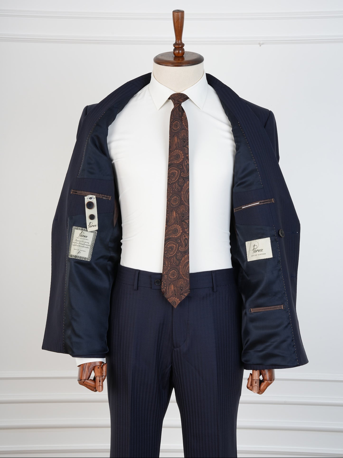 Men’s Navy Wool Pinstripe Suit – Double-Breasted Luxury Business & Wedding Set | 100% Wool Tailored Formal Suit by Parez