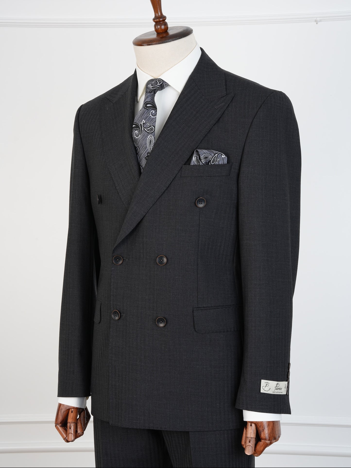 Men’s Dark Charcoal Wool Suit – Double-Breasted Tailored Fit | Luxury 2-Piece Formal Set by Parez