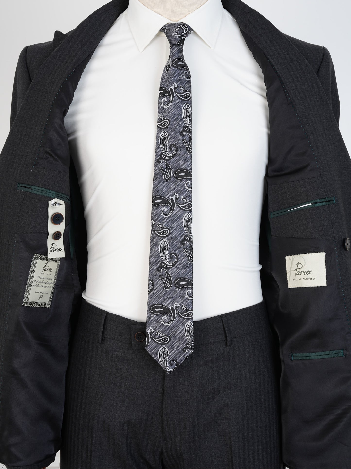 Men’s Dark Charcoal Wool Suit – Double-Breasted Tailored Fit | Luxury 2-Piece Formal Set by Parez