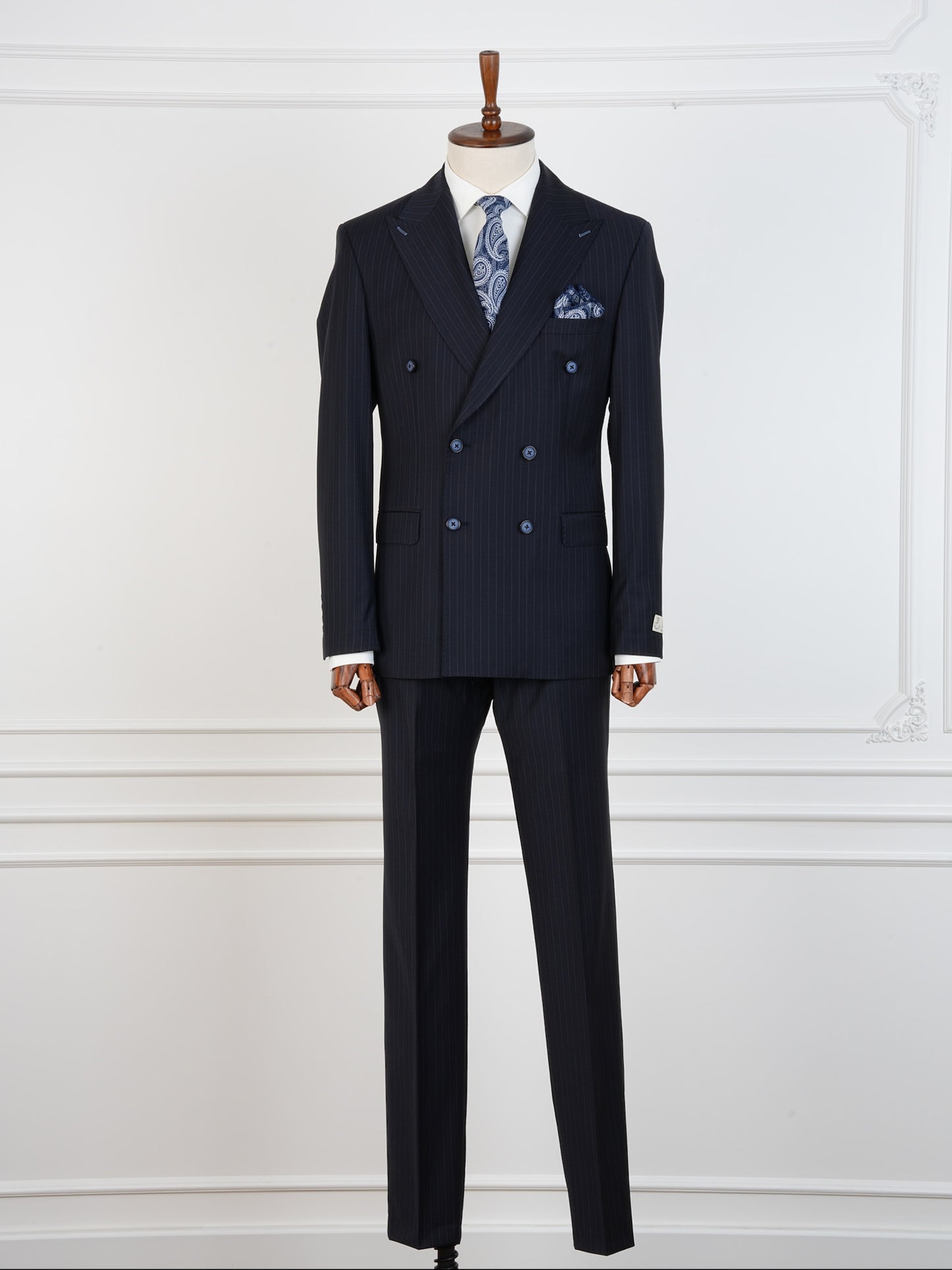 Navy Pinstripe Wool Suit – Double Breasted Slim Fit | Luxury 100% Wool Business Suit by Parez