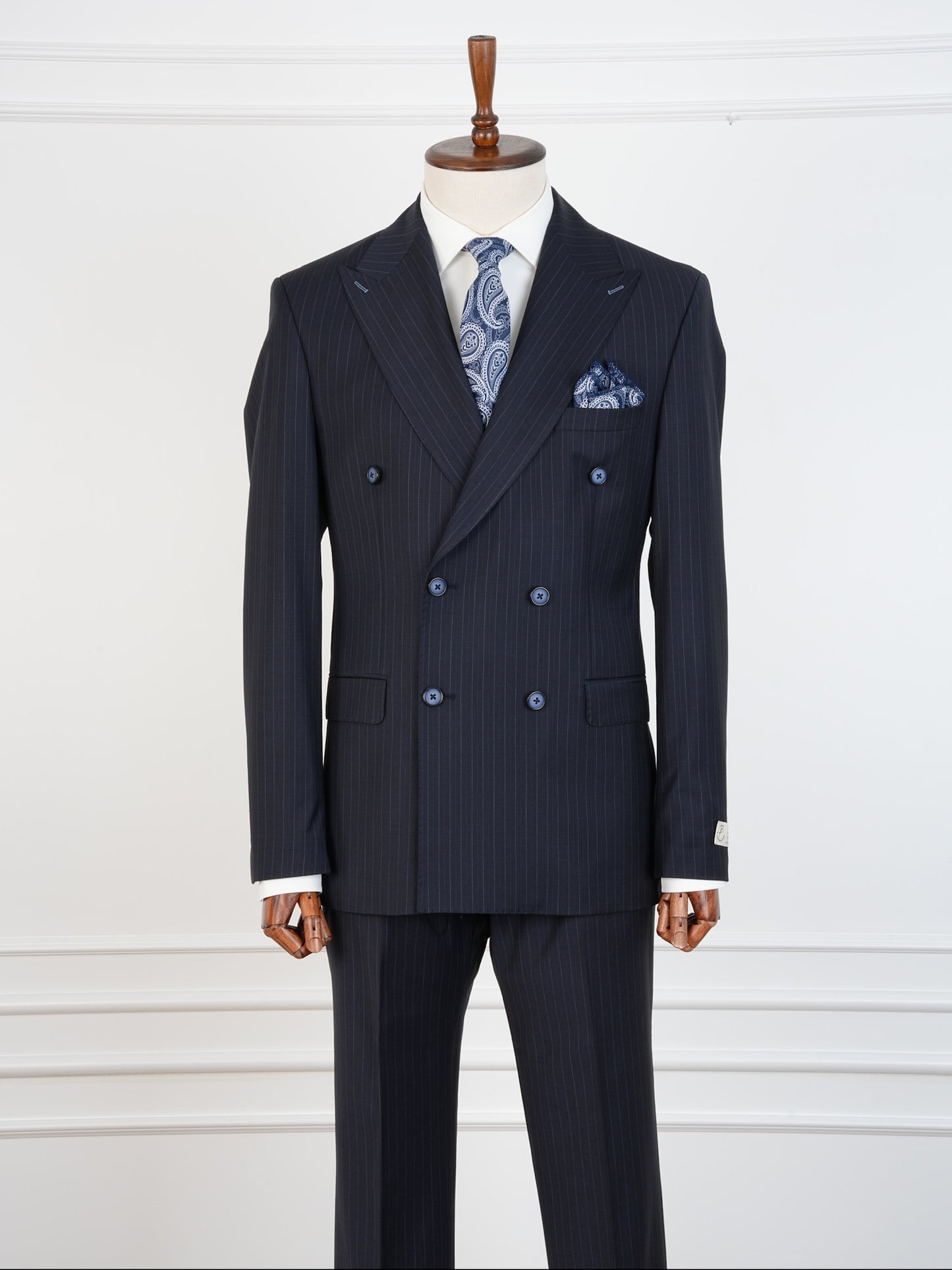 Navy Pinstripe Wool Suit – Double Breasted Slim Fit | Luxury 100% Wool Business Suit by Parez