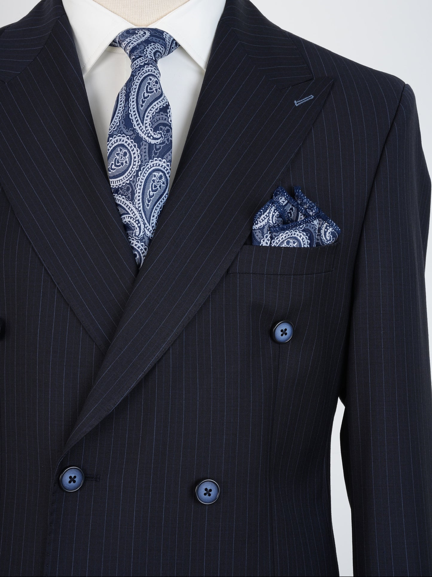 Navy Pinstripe Wool Suit – Double Breasted Slim Fit | Luxury 100% Wool Business Suit by Parez