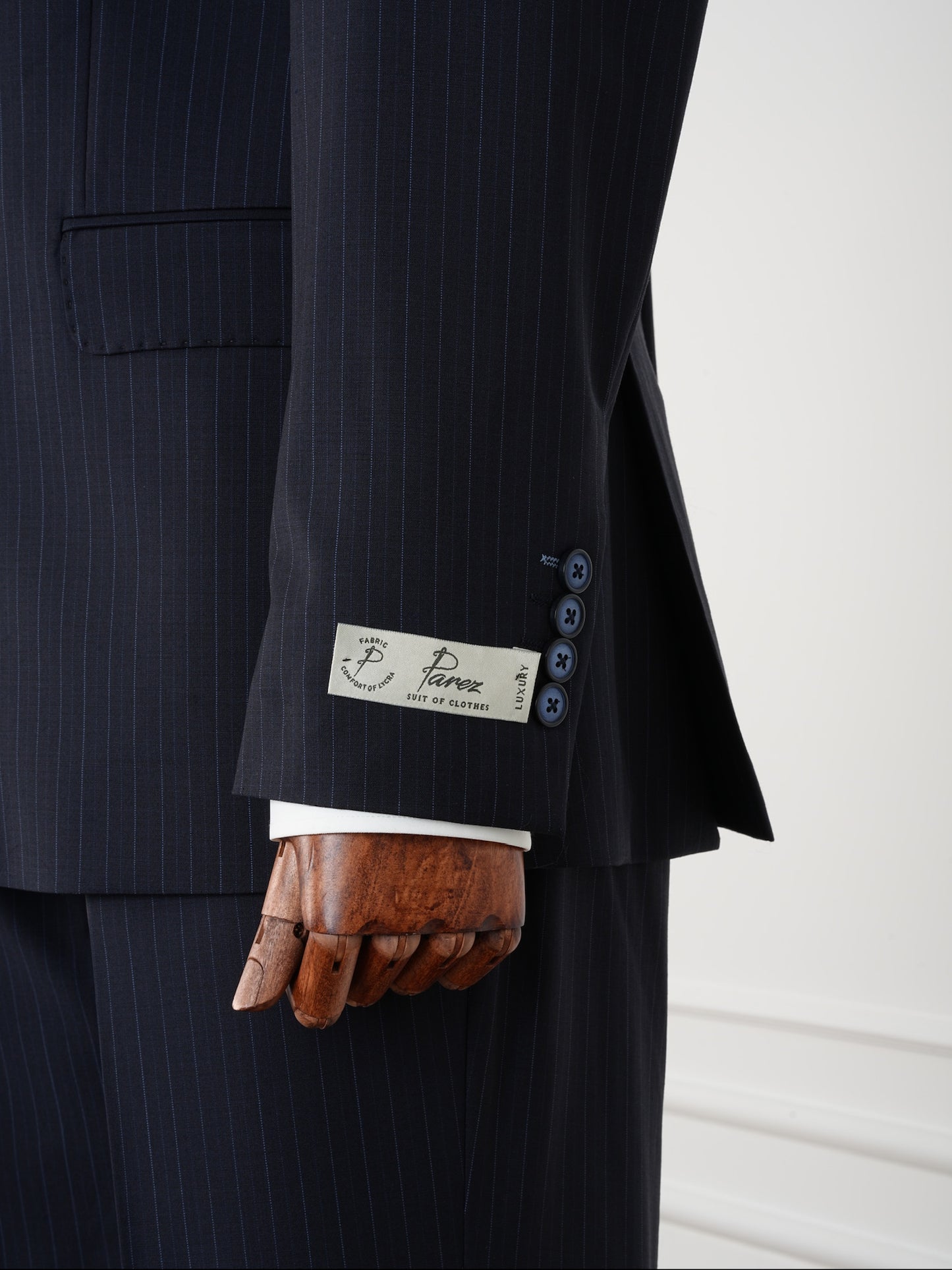 Navy Pinstripe Wool Suit – Double Breasted Slim Fit | Luxury 100% Wool Business Suit by Parez