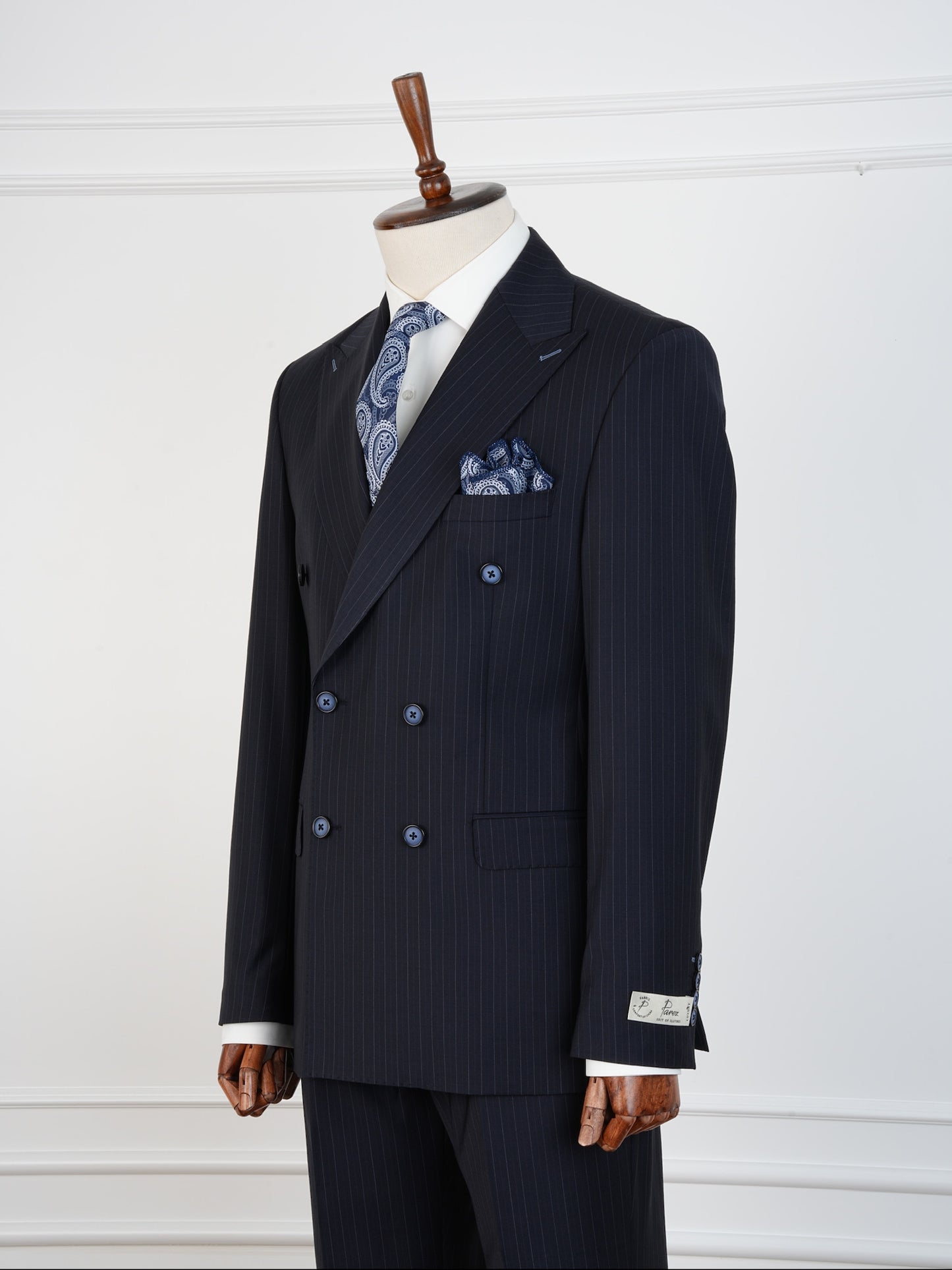 Navy Pinstripe Wool Suit – Double Breasted Slim Fit | Luxury 100% Wool Business Suit by Parez