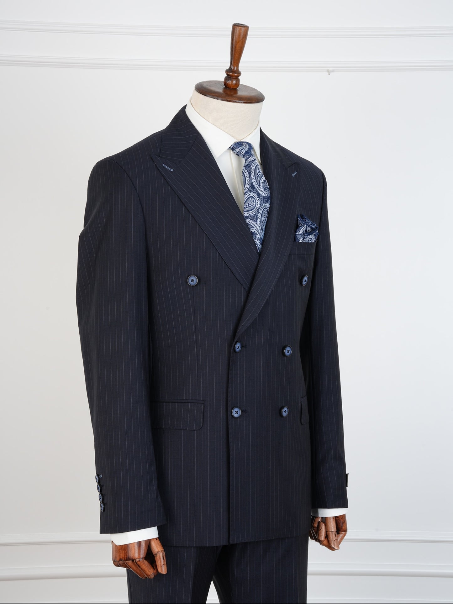 Navy Pinstripe Wool Suit – Double Breasted Slim Fit | Luxury 100% Wool Business Suit by Parez